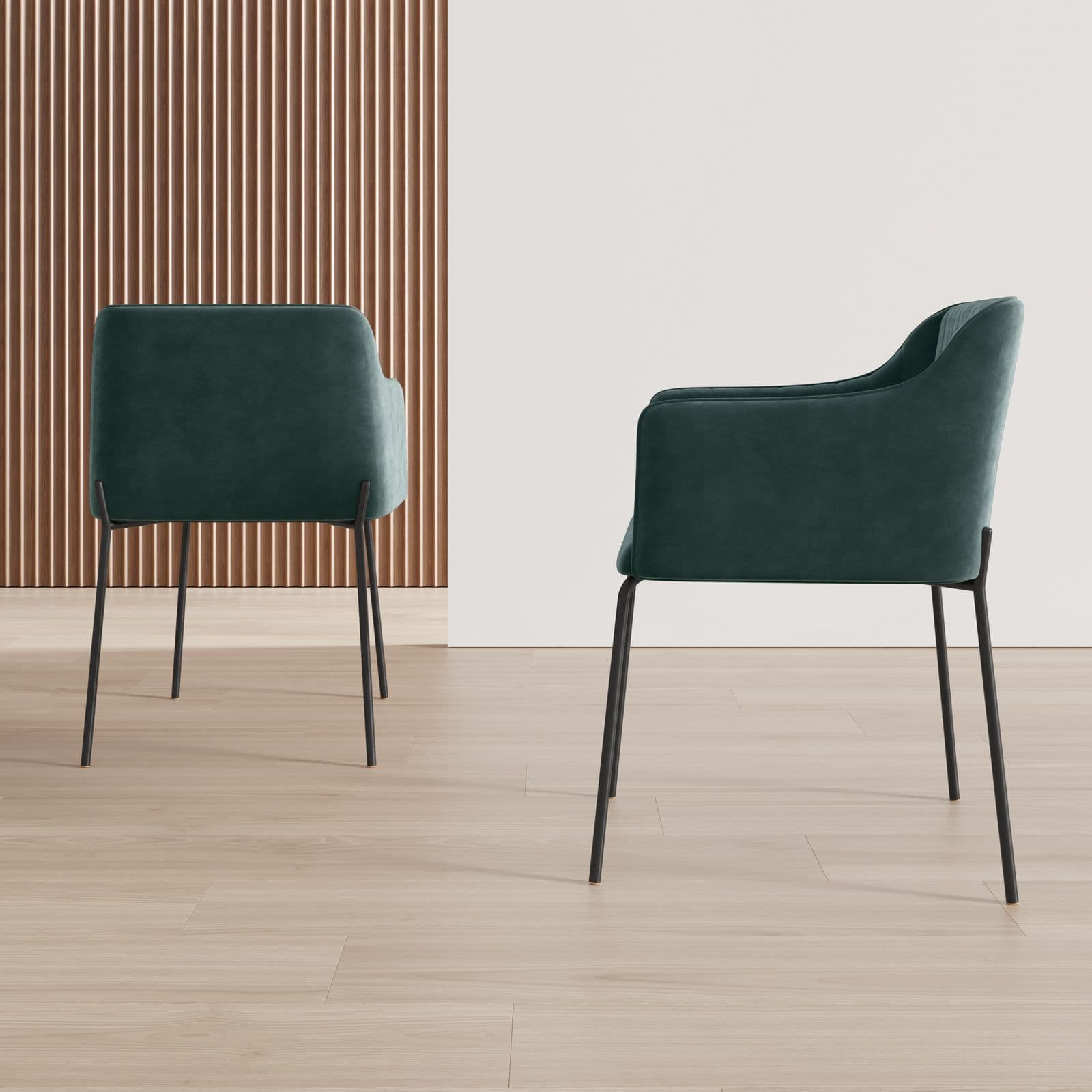 Set 2 sedie in velluto verde scuro e gambe in metallo nero - Vanus