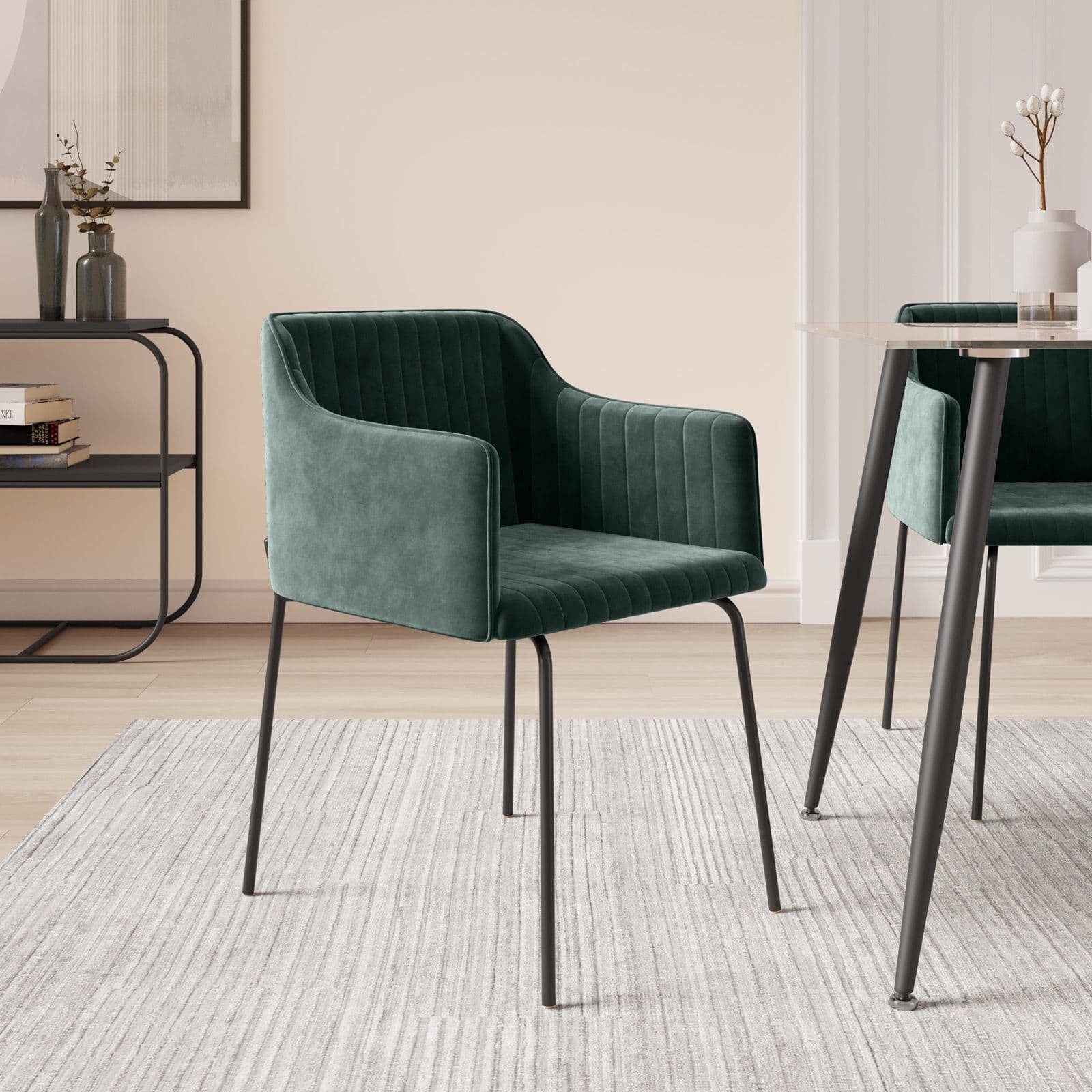 Set 2 sedie in velluto verde scuro e gambe in metallo nero - Vanus
