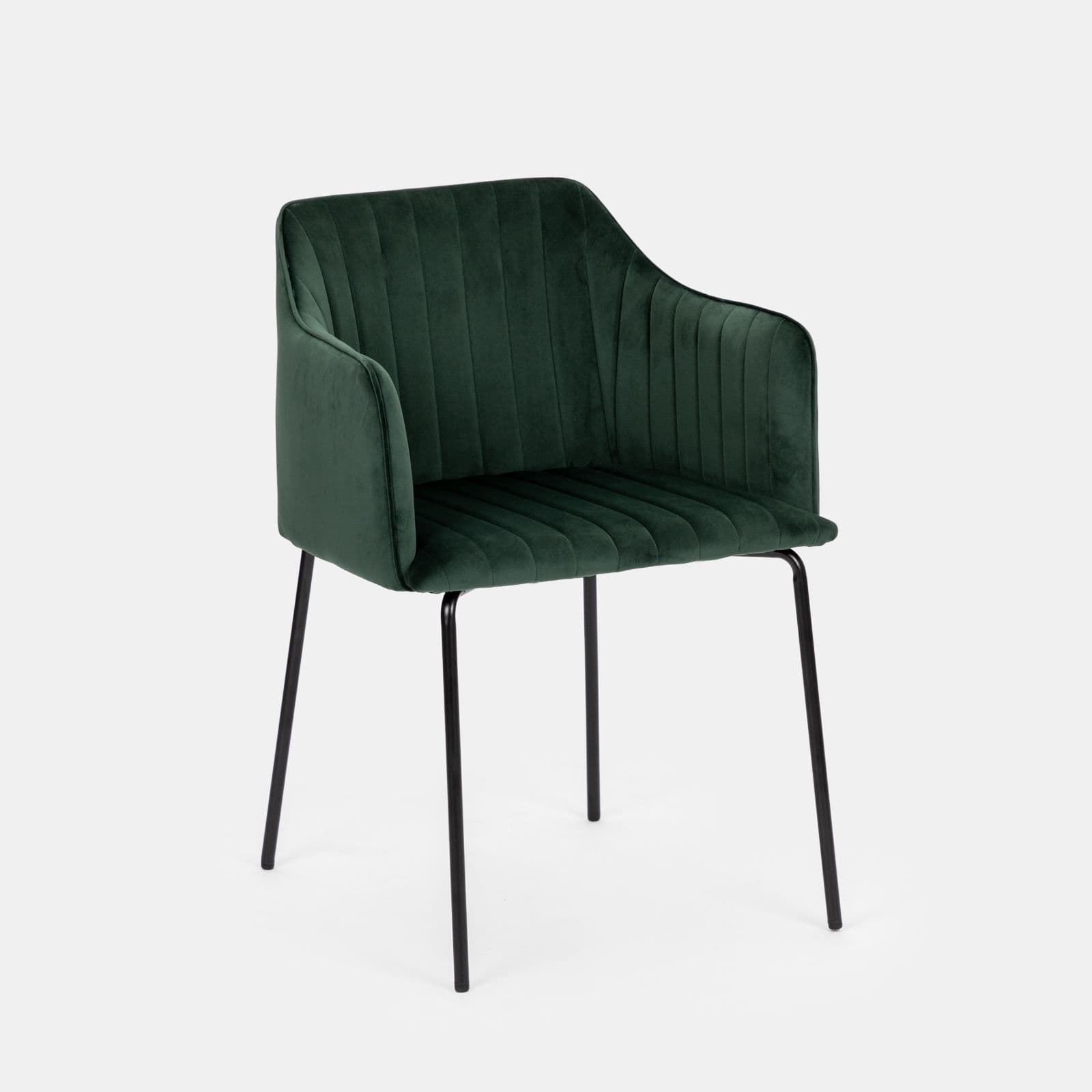 Set 2 sedie in velluto verde scuro e gambe in metallo nero - Vanus