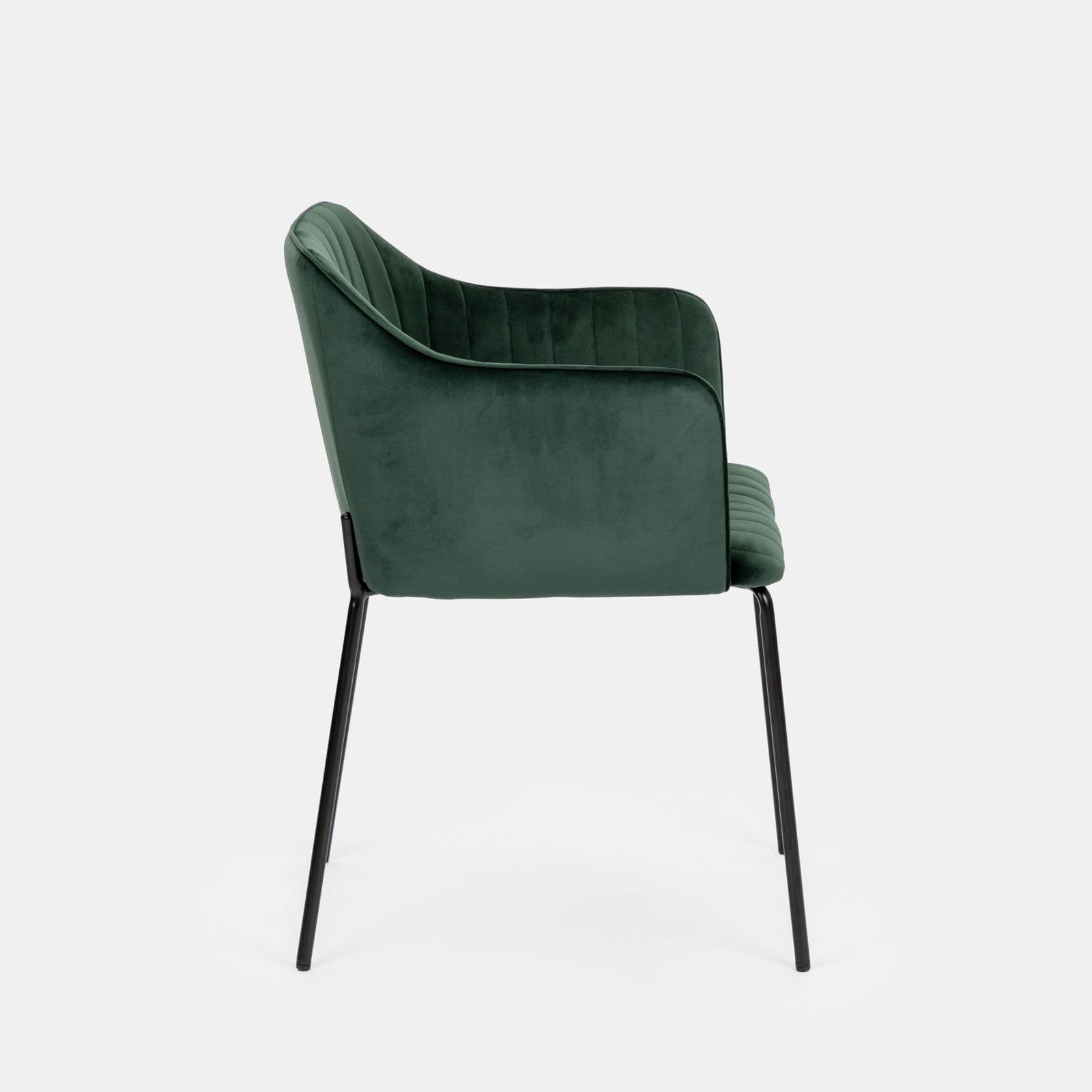Set 2 sedie in velluto verde scuro e gambe in metallo nero - Vanus