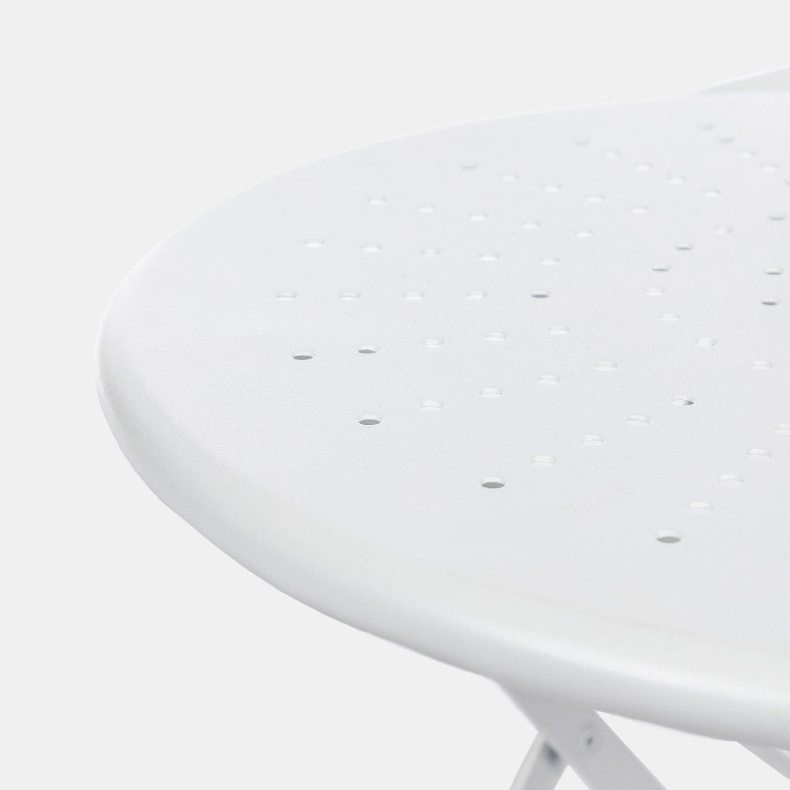 Set bistrot tavolo rotondo 70 cm e 2 sedie pieghevoli in metallo bianco - Loren