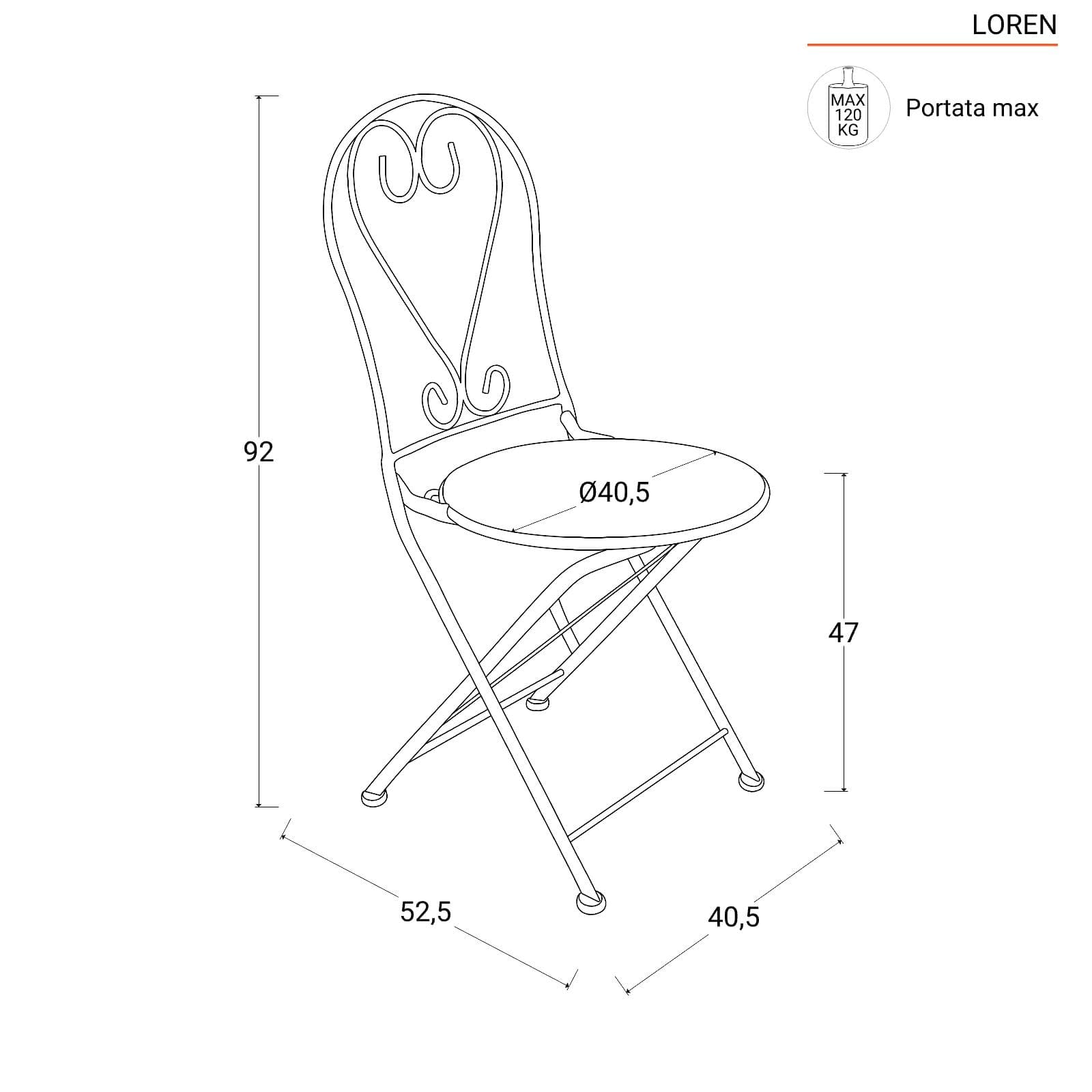 Set bistrot tavolo rotondo 70 cm e 2 sedie pieghevoli in metallo bianco - Loren