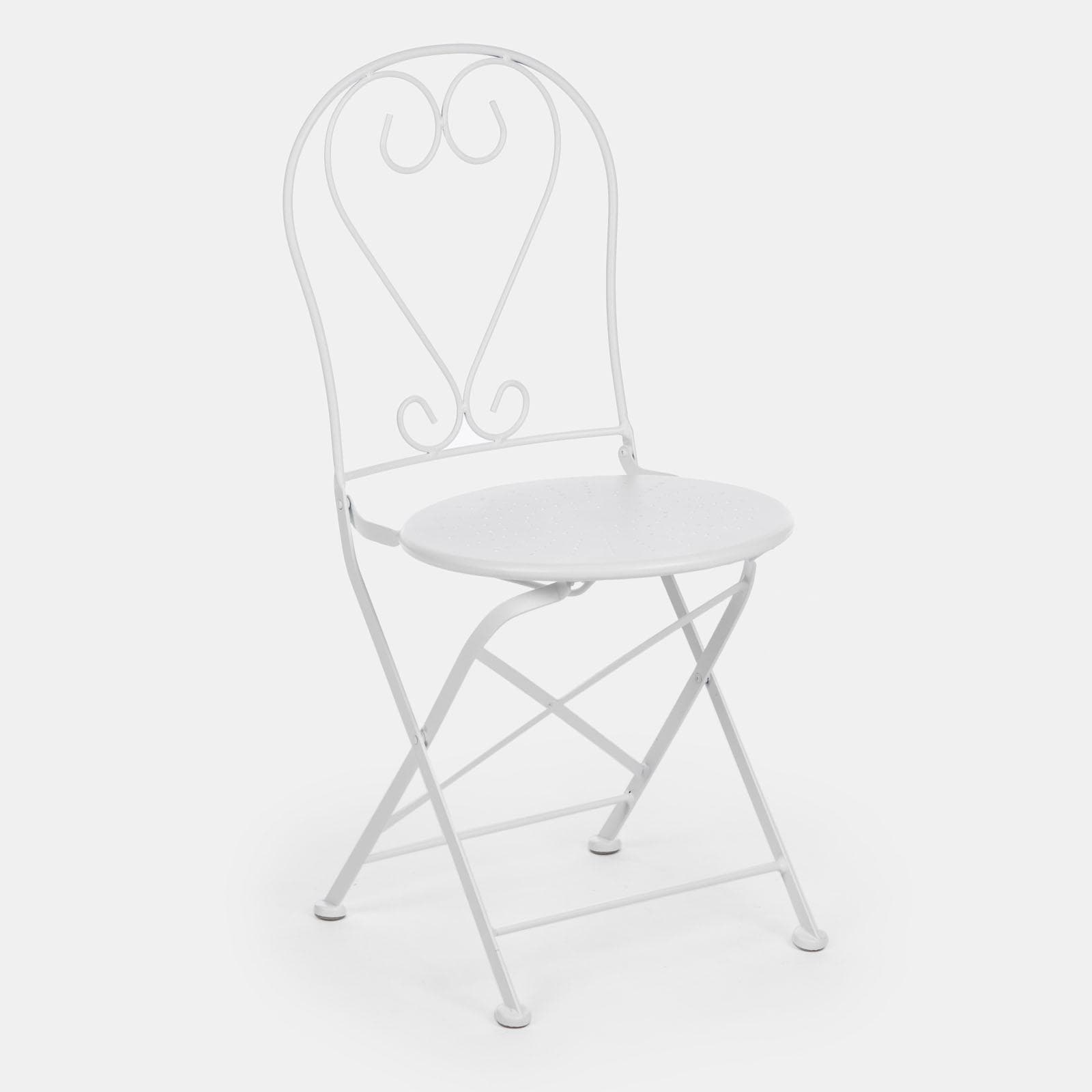 Set bistrot tavolo rotondo 70 cm e 2 sedie pieghevoli in metallo bianco - Loren