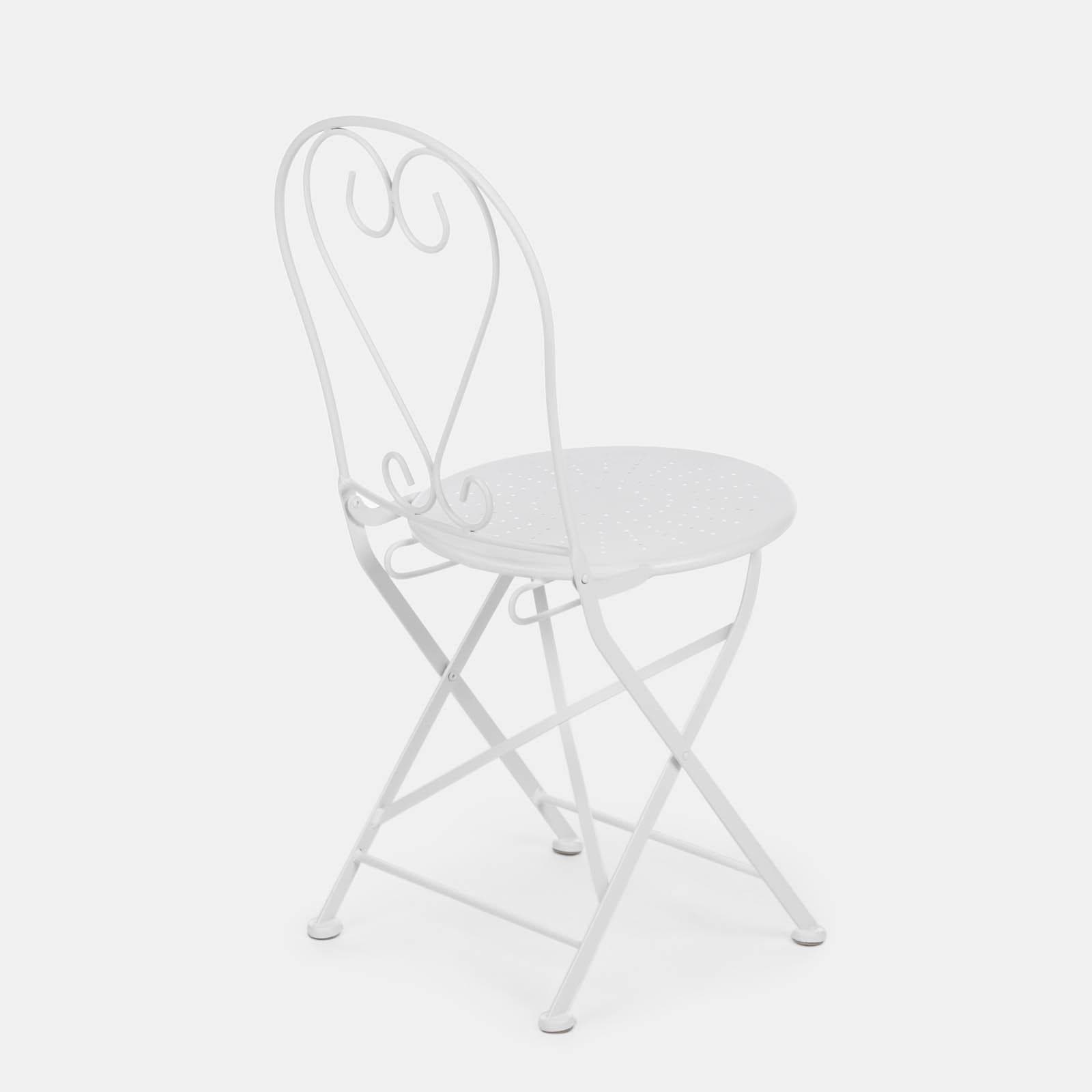Set bistrot tavolo rotondo 70 cm e 2 sedie pieghevoli in metallo bianco - Loren
