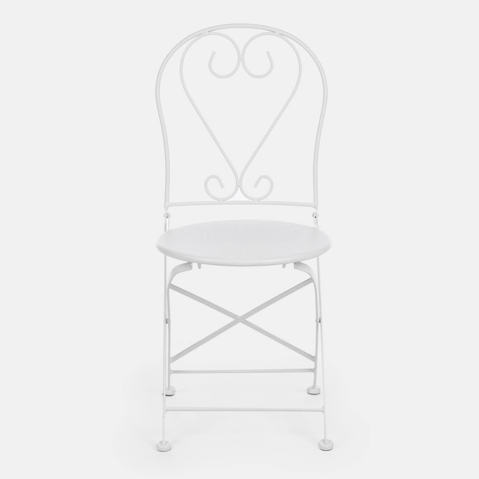 Set bistrot tavolo rotondo 70 cm e 2 sedie pieghevoli in metallo bianco - Loren