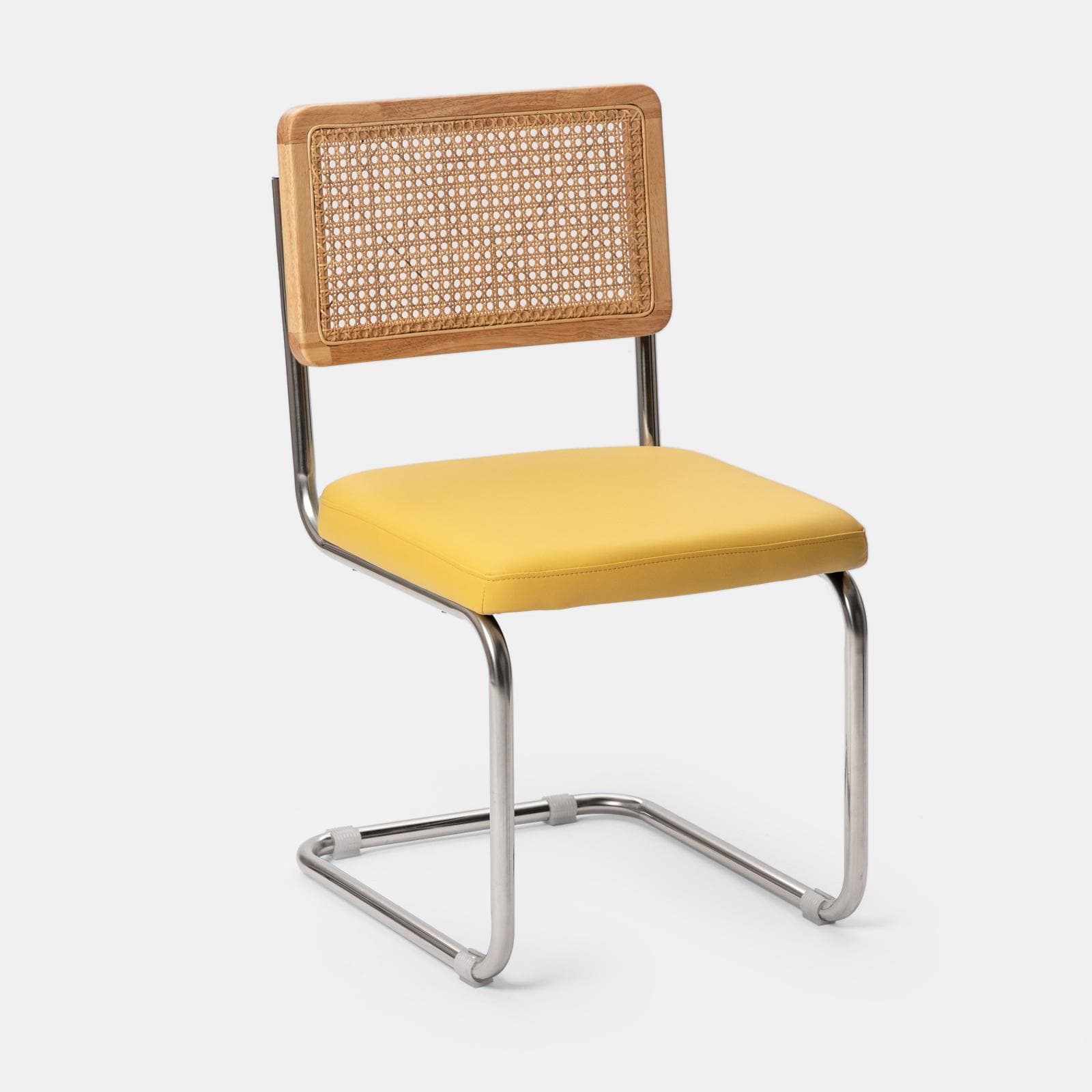 Set 2 sedie ufficio in similpelle giallo con schienale in paglia - Crafty