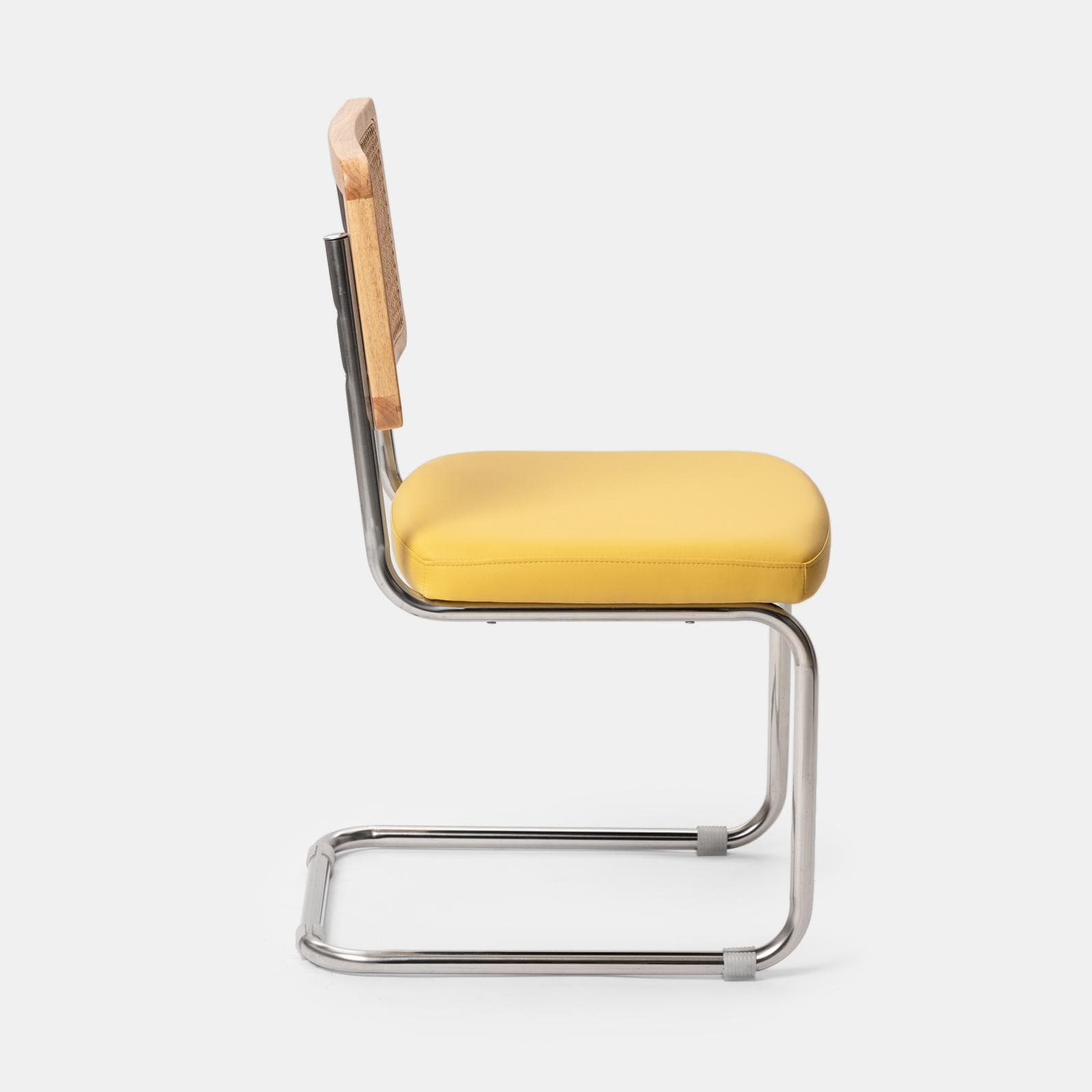 Set 2 sedie ufficio in similpelle giallo con schienale in paglia - Crafty