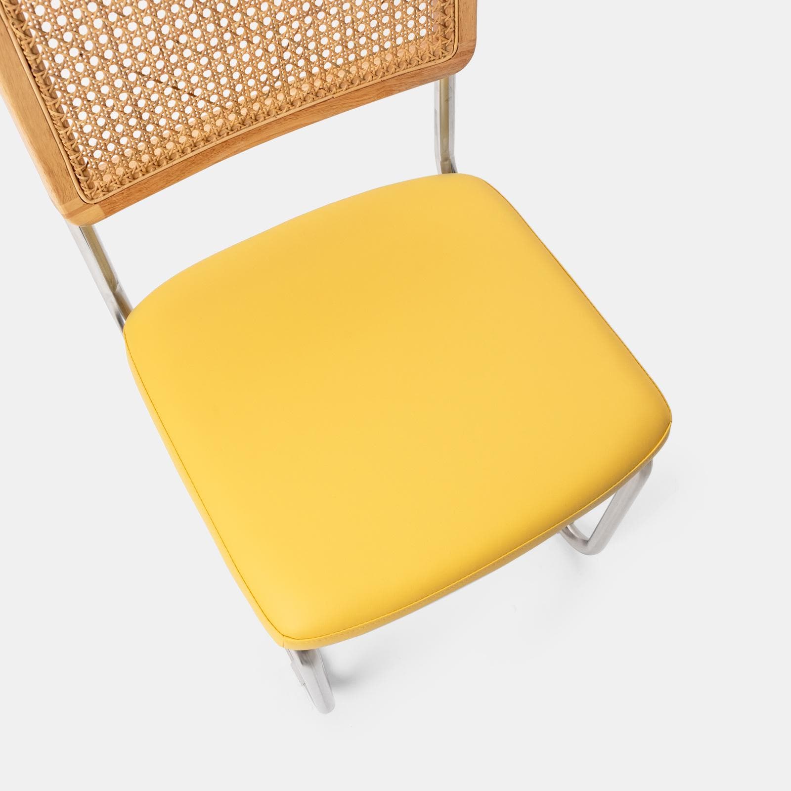 Set 2 sedie ufficio in similpelle giallo con schienale in paglia - Crafty