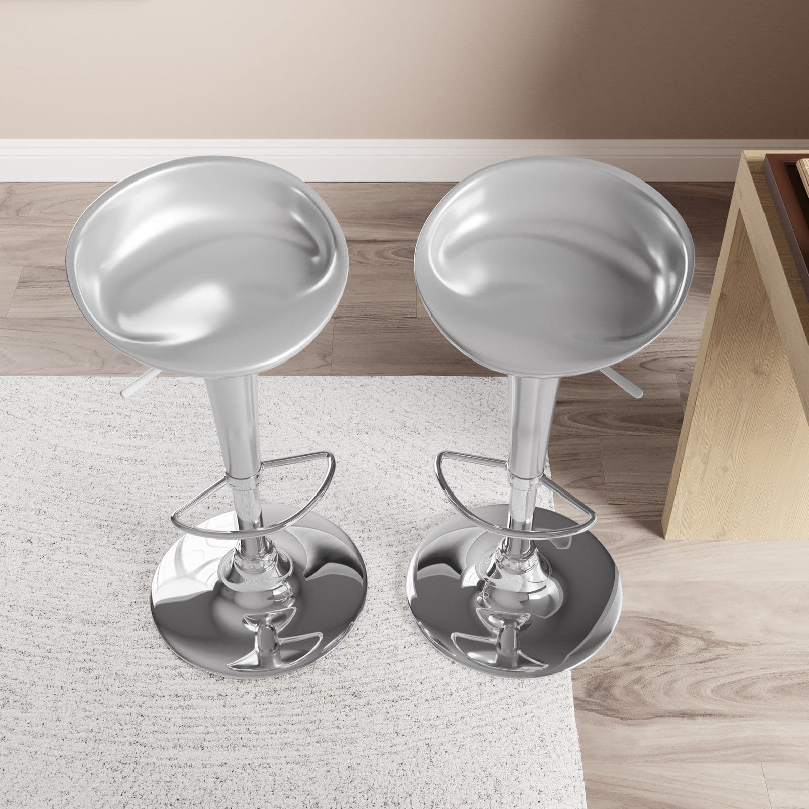 Set 2 sgabelli argento con poggiapiedi e base cromata - Cocorito