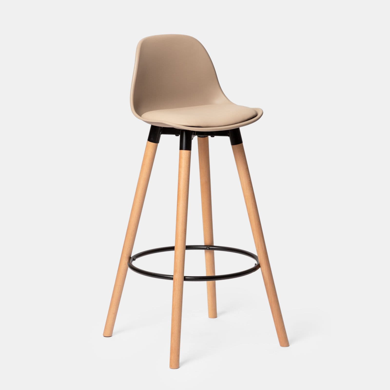 Set 2 sgabelli con seduta in polipropilene cappuccino con gambe in legno e cuscino - Polar