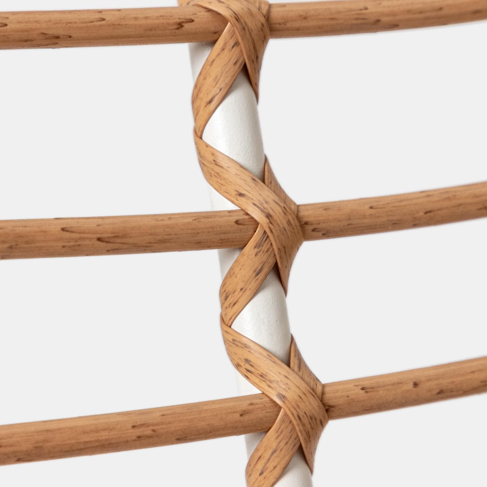 Set 2 sgabelli da esterno in acciaio bianco e polyrattan naturale con cuscino - Griel