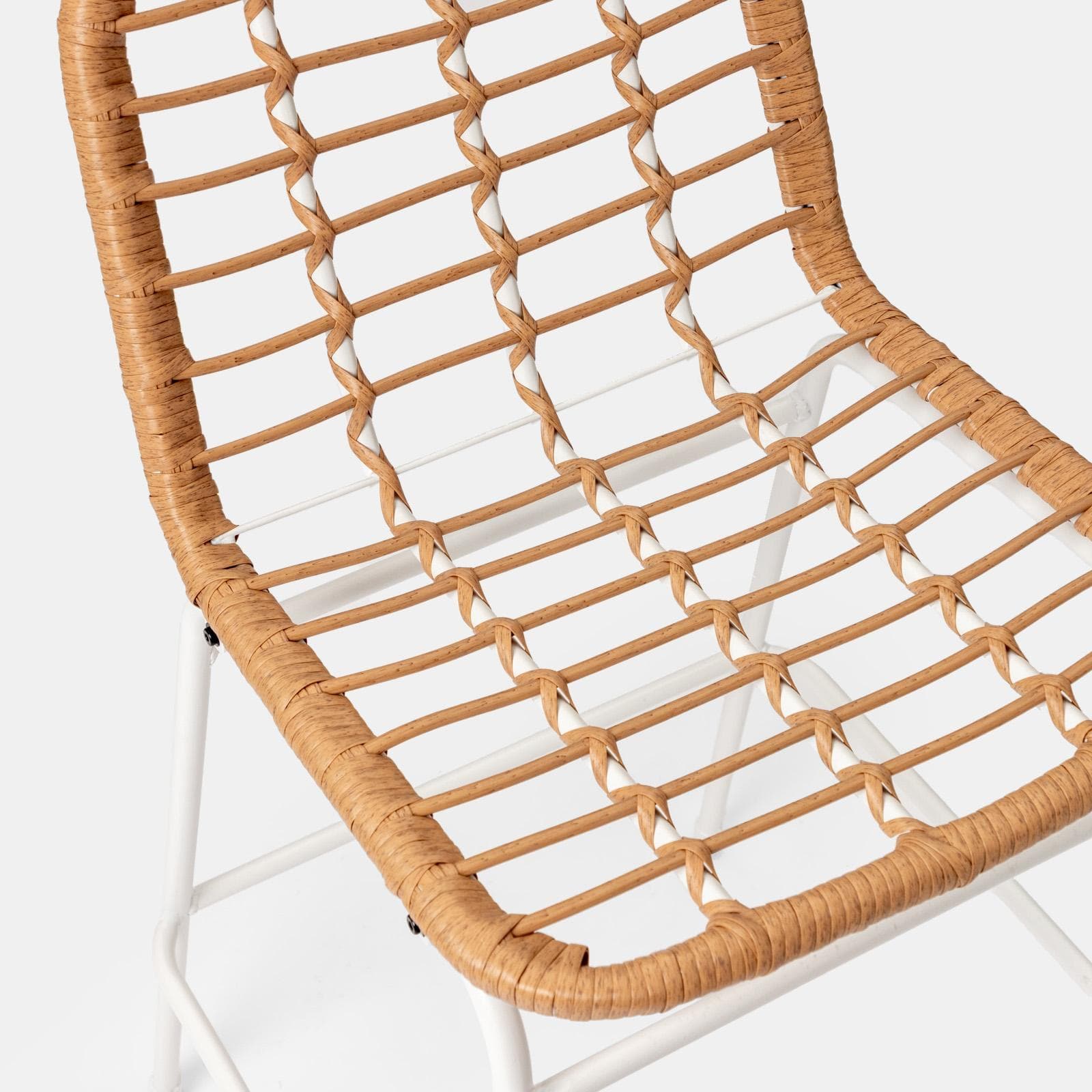 Set 2 sgabelli da esterno in acciaio bianco e polyrattan naturale con cuscino - Griel