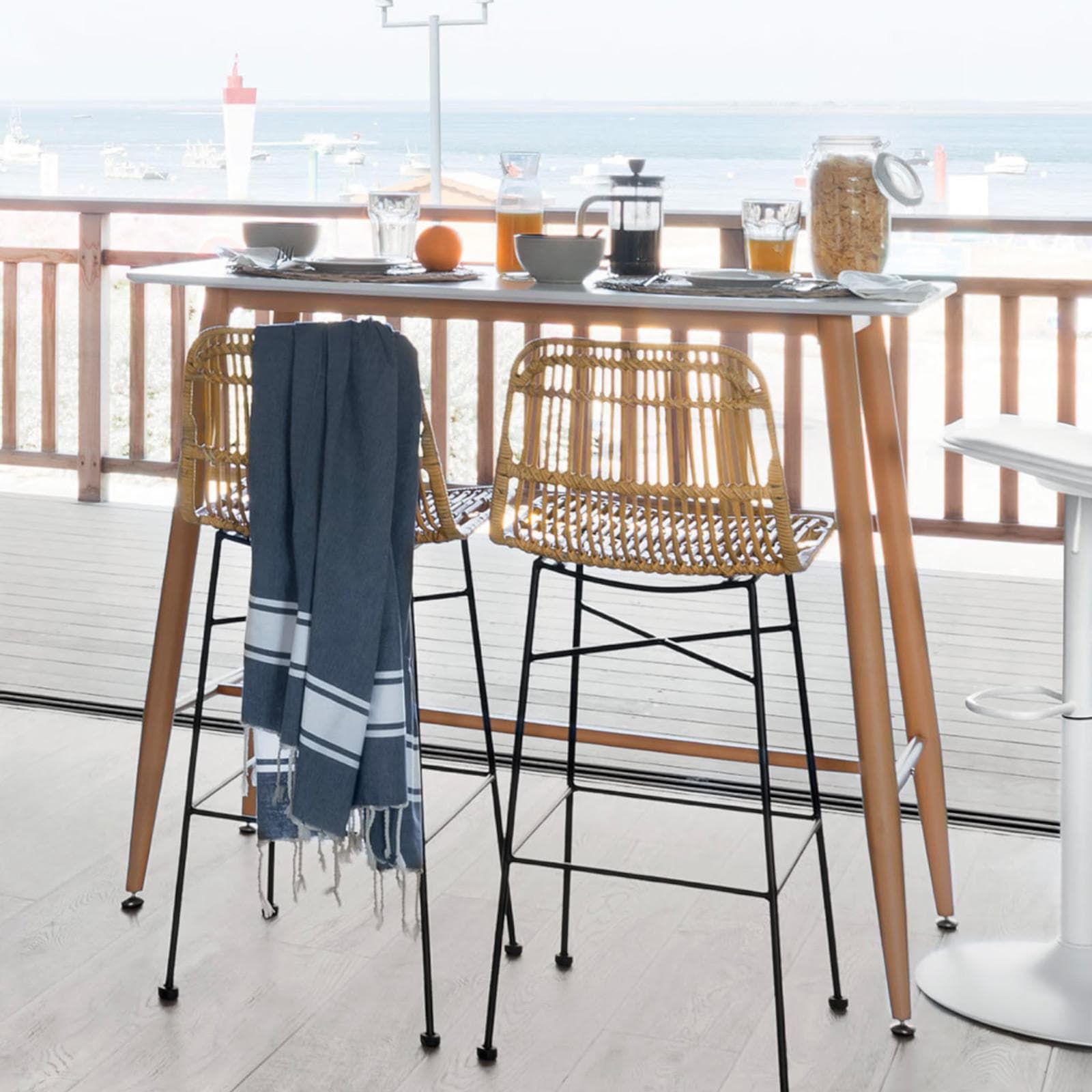 VISAM GIARDINO SET 2 SGABELLO RATTAN NATURALE E METALLO NERO