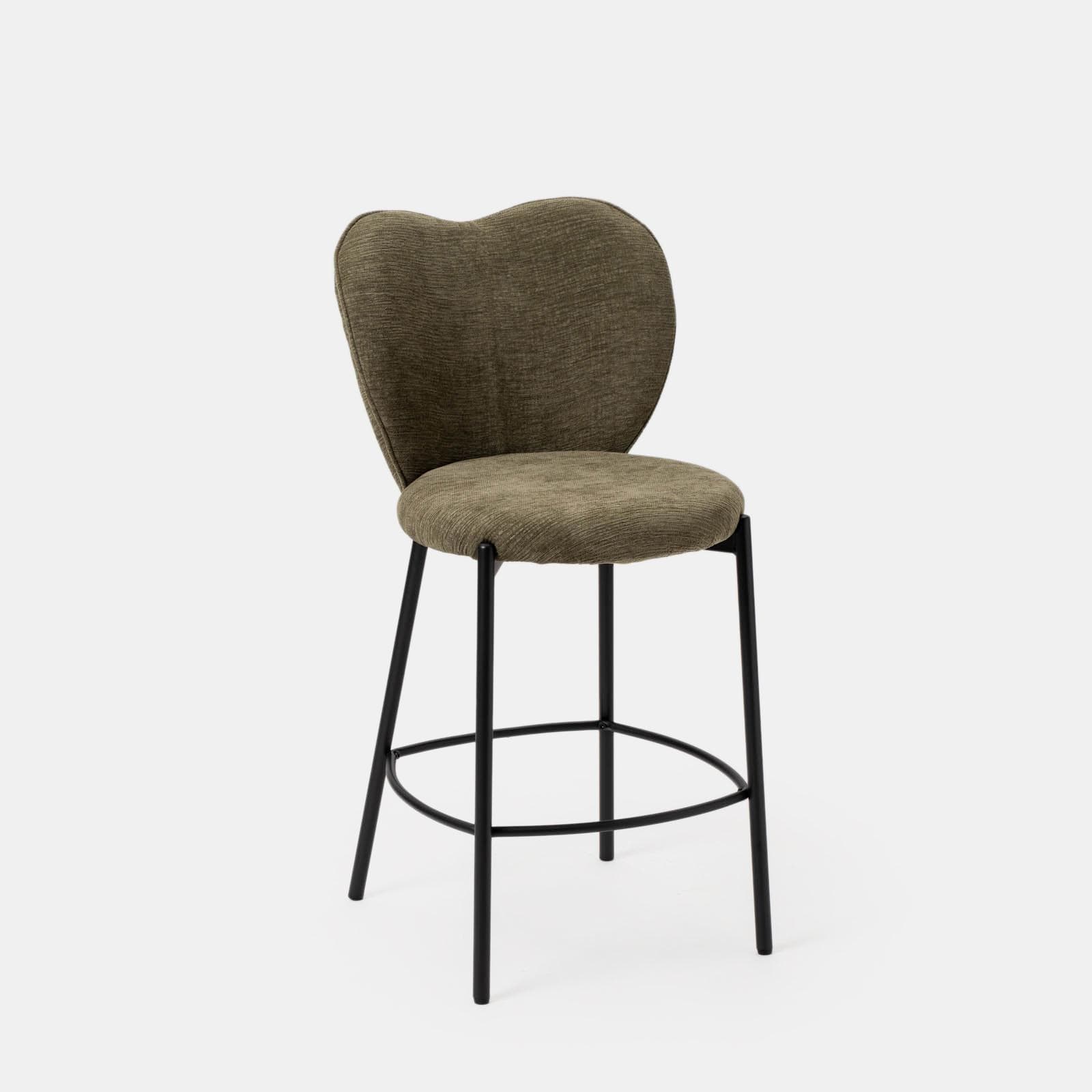 Set 2 sgabelli in ciniglia verde salvia con gambe in metallo nero - Gontua