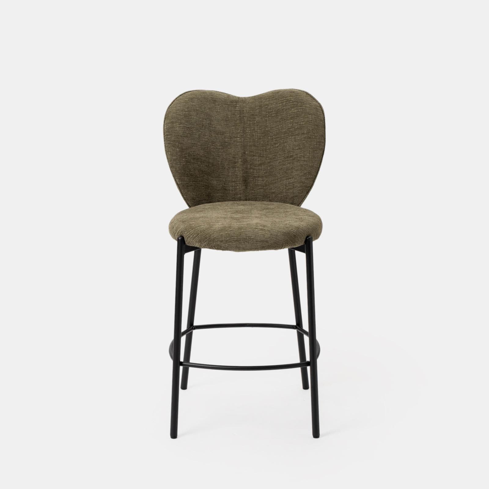 Set 2 sgabelli in ciniglia verde salvia con gambe in metallo nero - Gontua