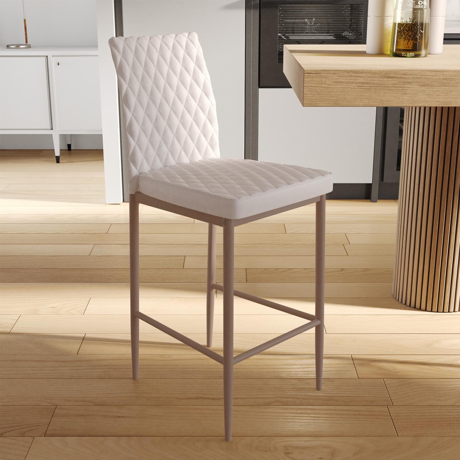 Set 2 sgabelli in similpelle bianco ottico e gambe in metallo tortora - Frest