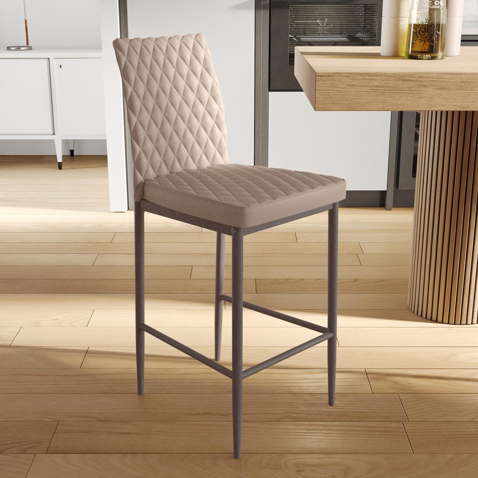 Set 2 sgabelli in similpelle grigio talpa e gambe in metallo grigio - Frest