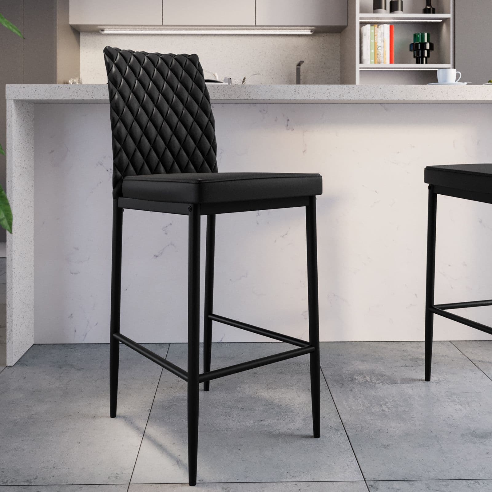Set 2 sgabelli in similpelle nera con gambe in metallo nero - Frest