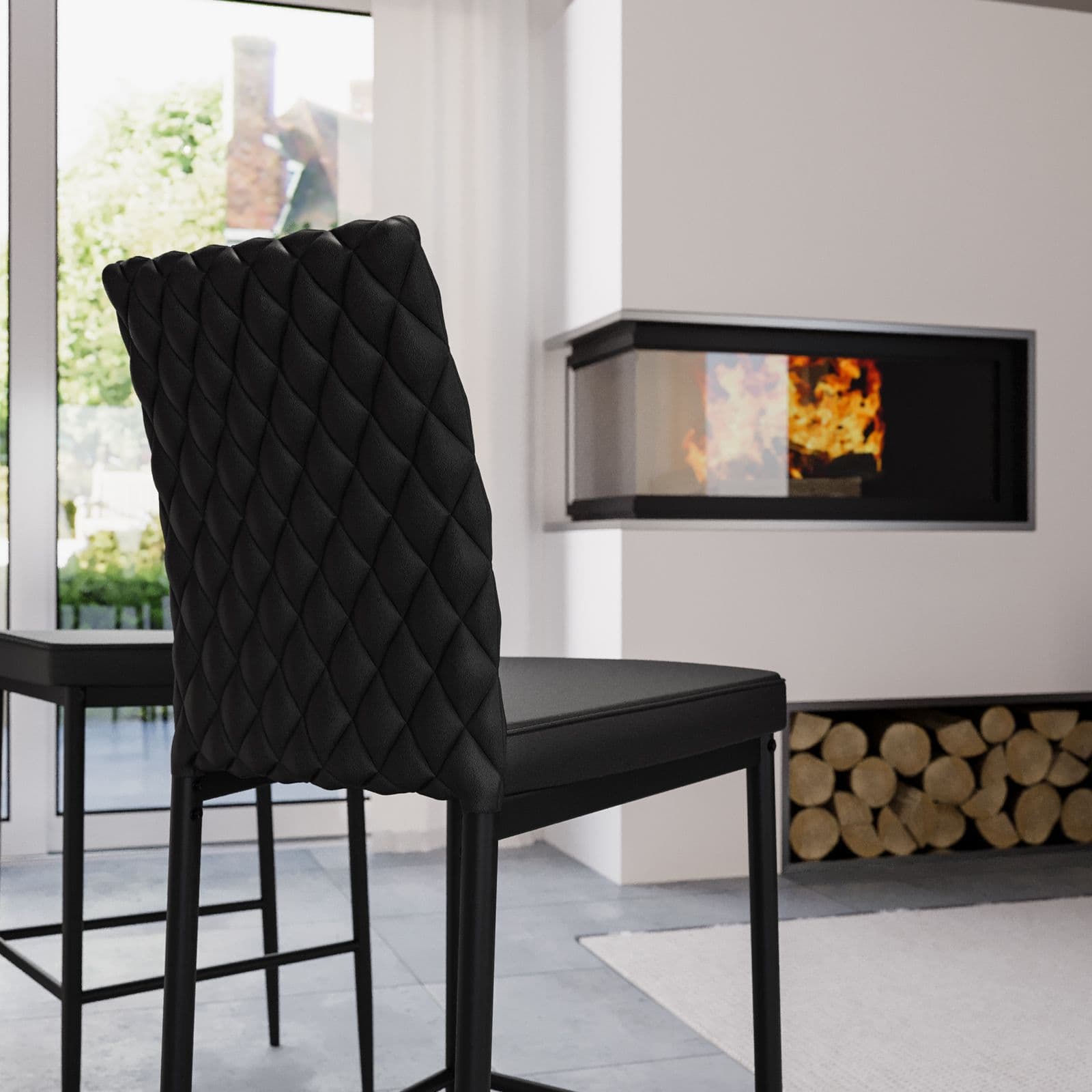 Set 2 sgabelli in similpelle nera con gambe in metallo nero - Frest