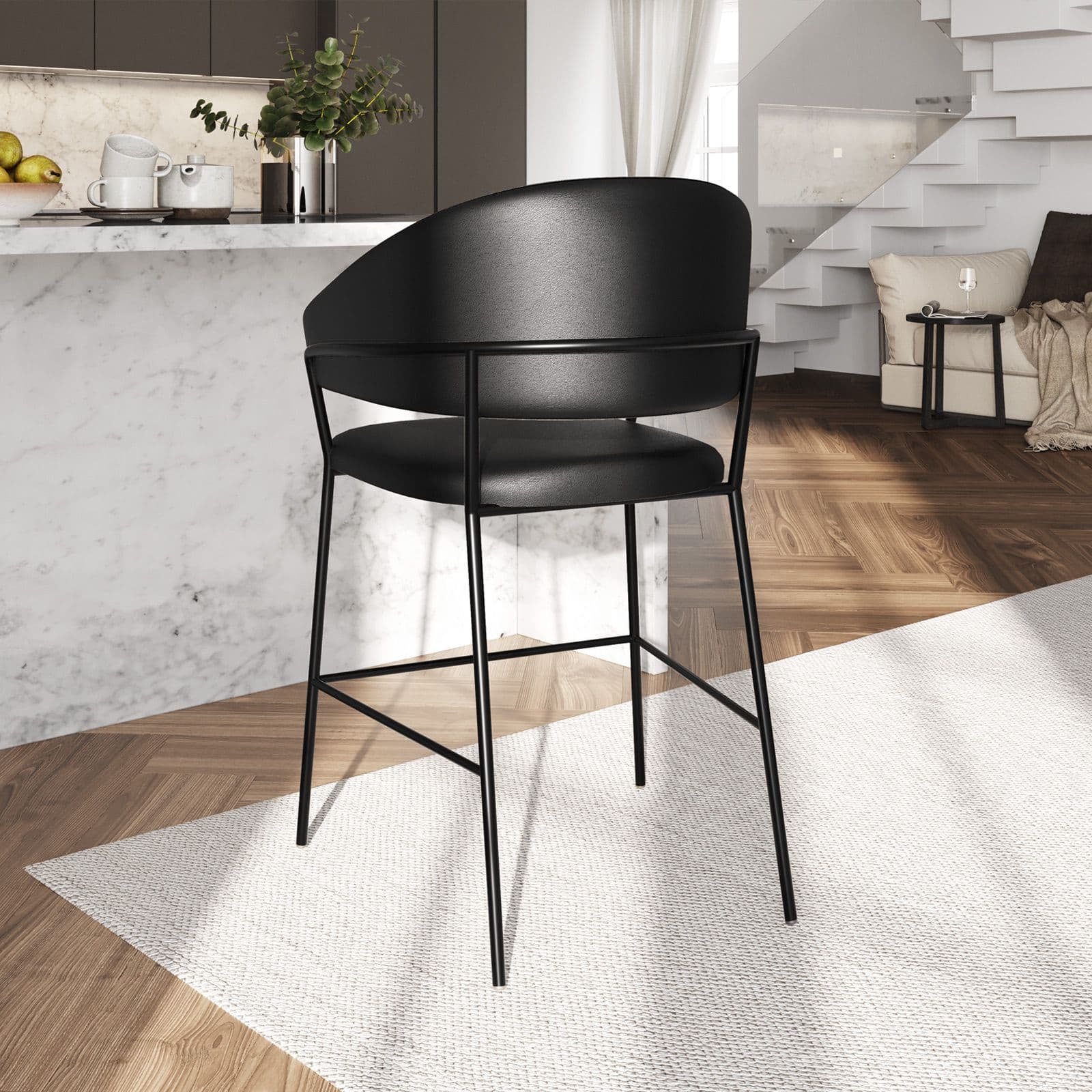 Set 2 sgabelli in similpelle nero con gambe nere - Anette
