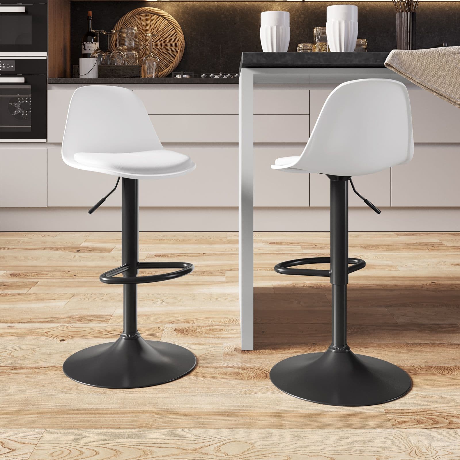 Set 2 sgabelli in similpelle nero con seduta bianca - Kriton