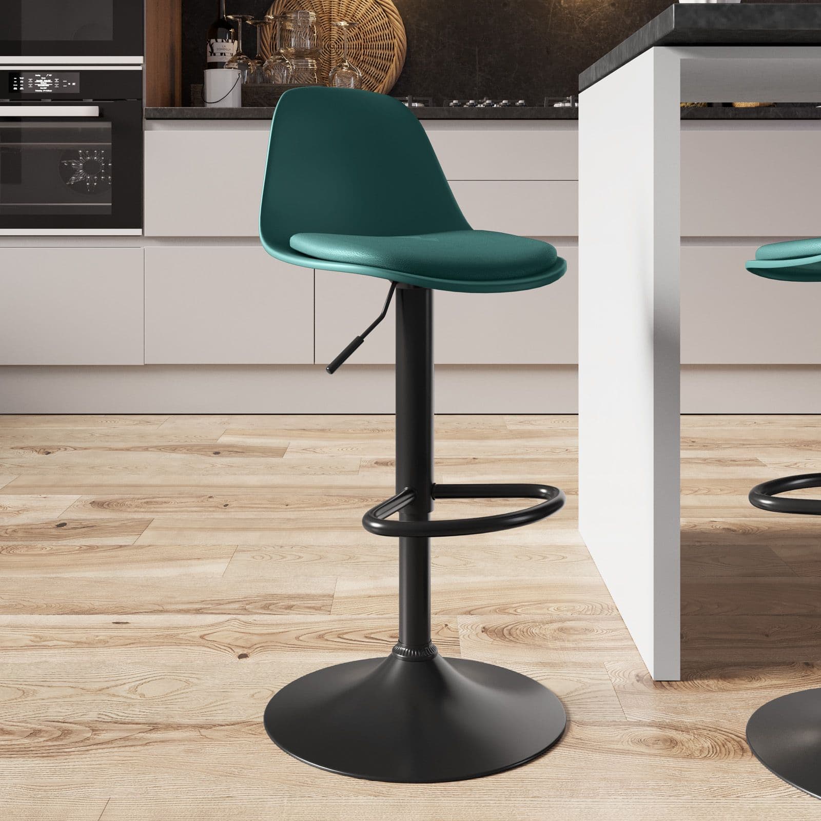 Set 2 sgabelli in similpelle nero con seduta verde scuro - Kriton