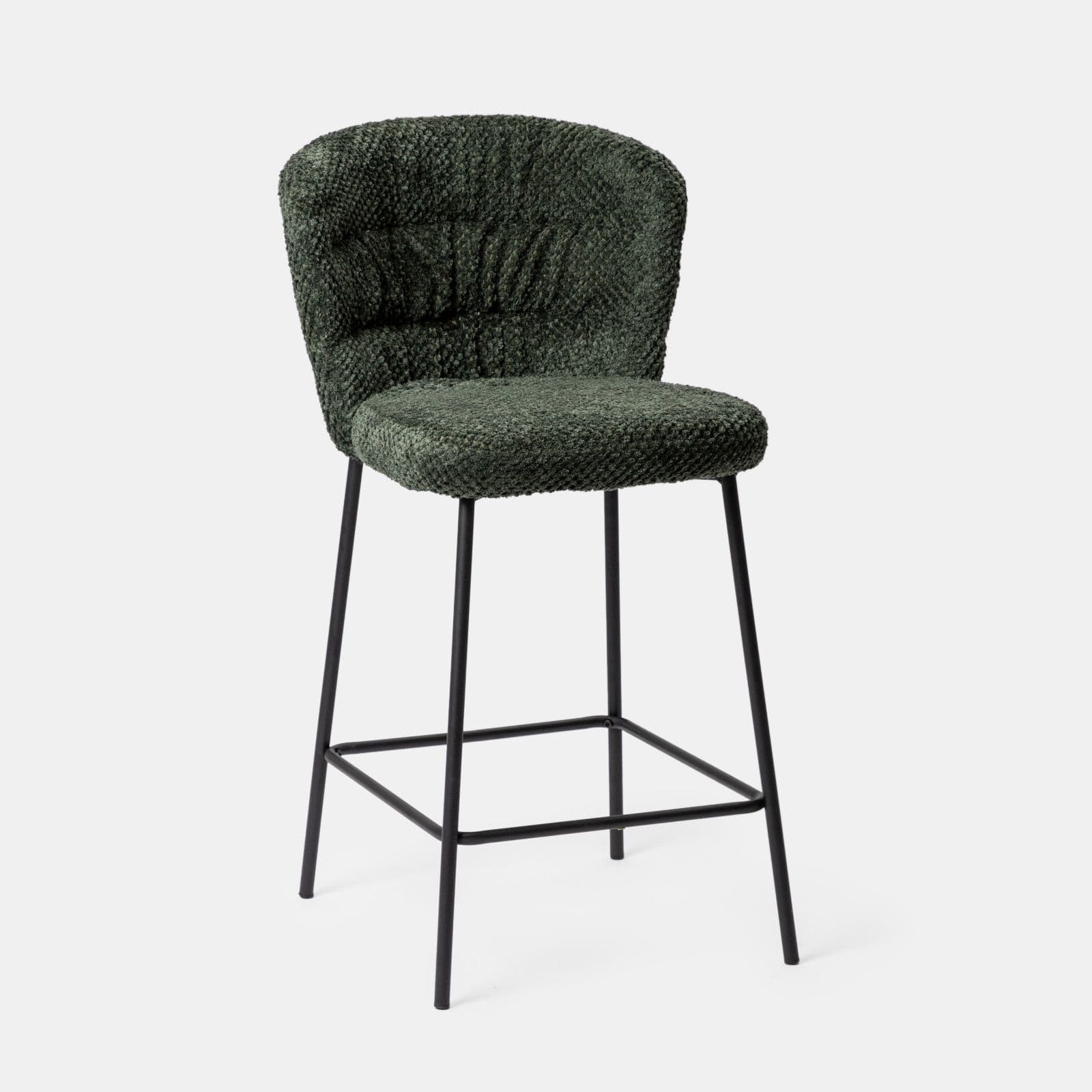 Set 2 sgabelli in tessuto peluche verde e struttura in metallo nero - Karol