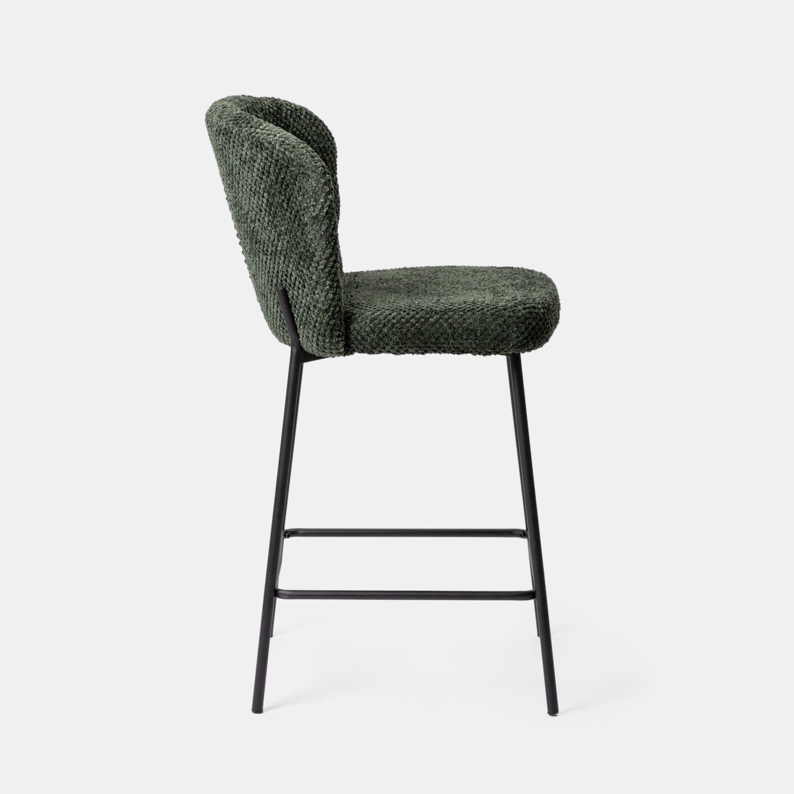 Set 2 sgabelli in tessuto peluche verde e struttura in metallo nero - Karol