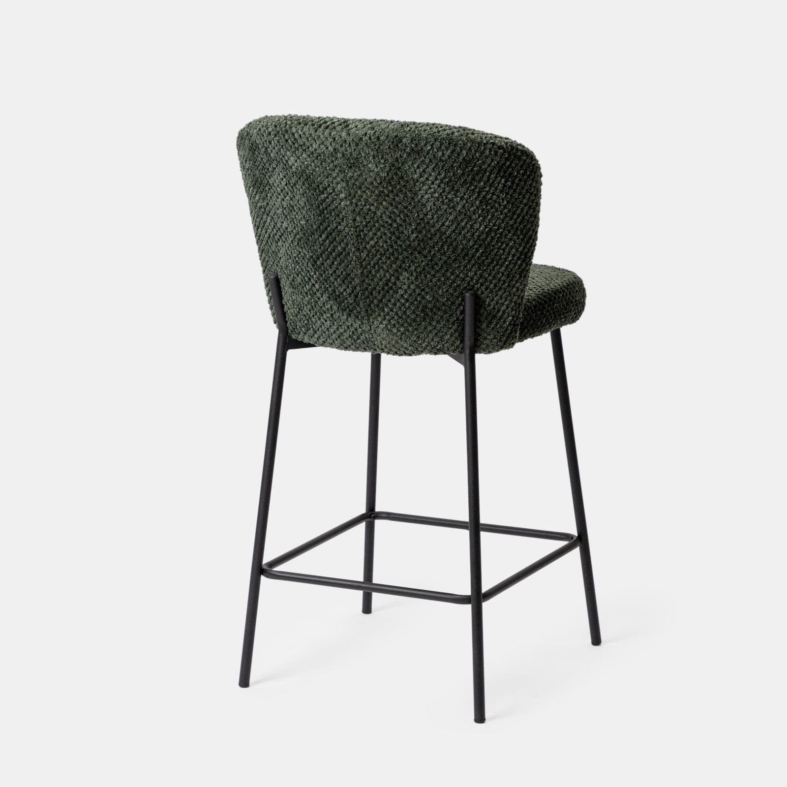 Set 2 sgabelli in tessuto peluche verde e struttura in metallo nero - Karol