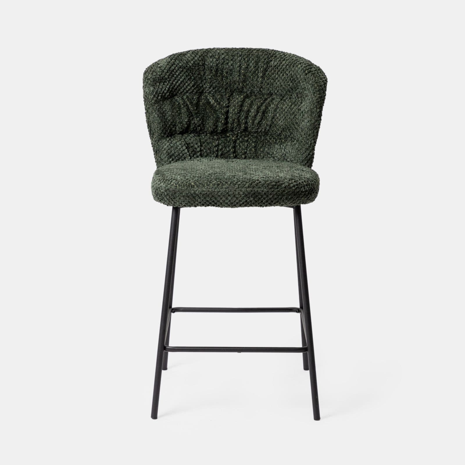 Set 2 sgabelli in tessuto peluche verde e struttura in metallo nero - Karol