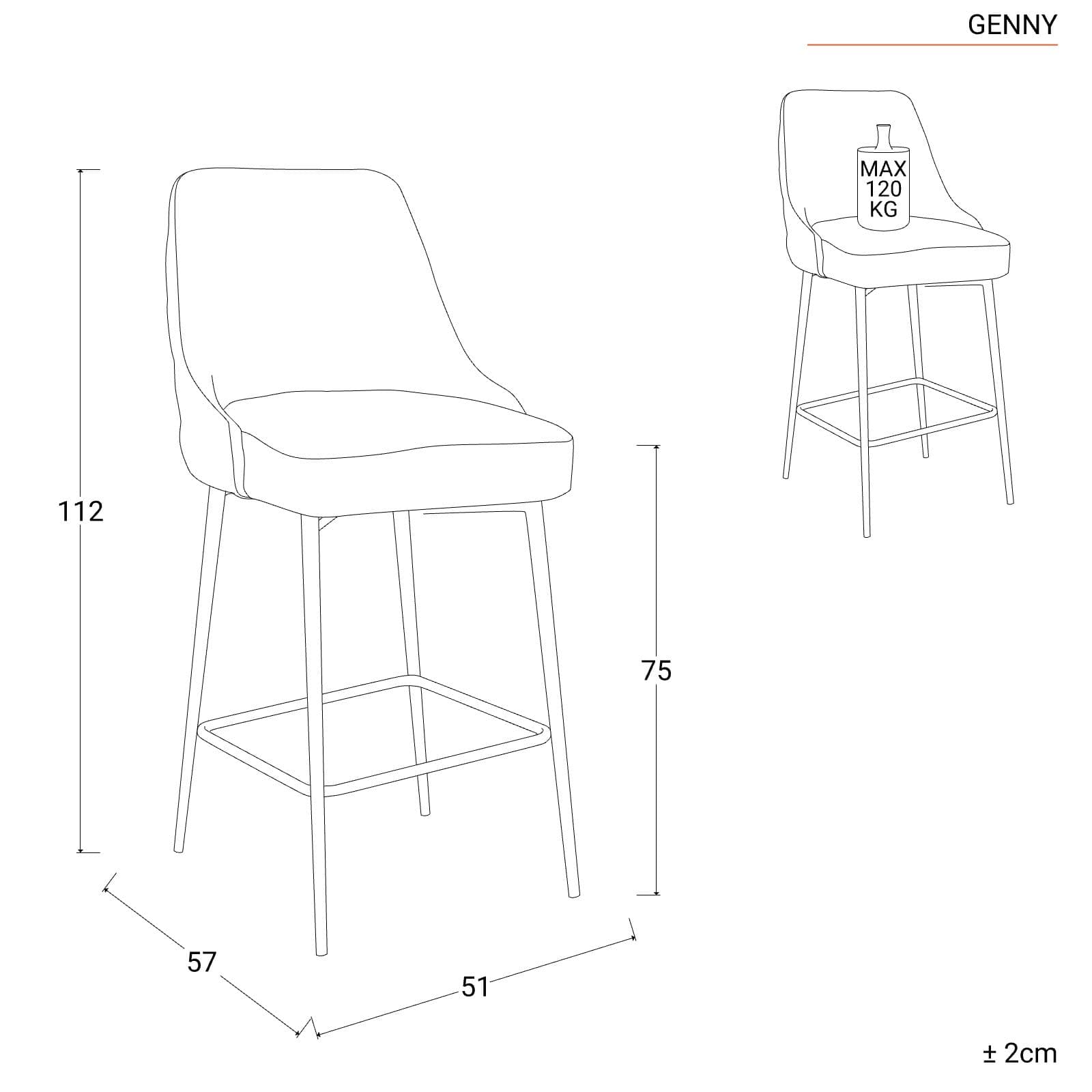 Set 2 sgabelli in tessuto sabbia con gambe nere e oro - Genny