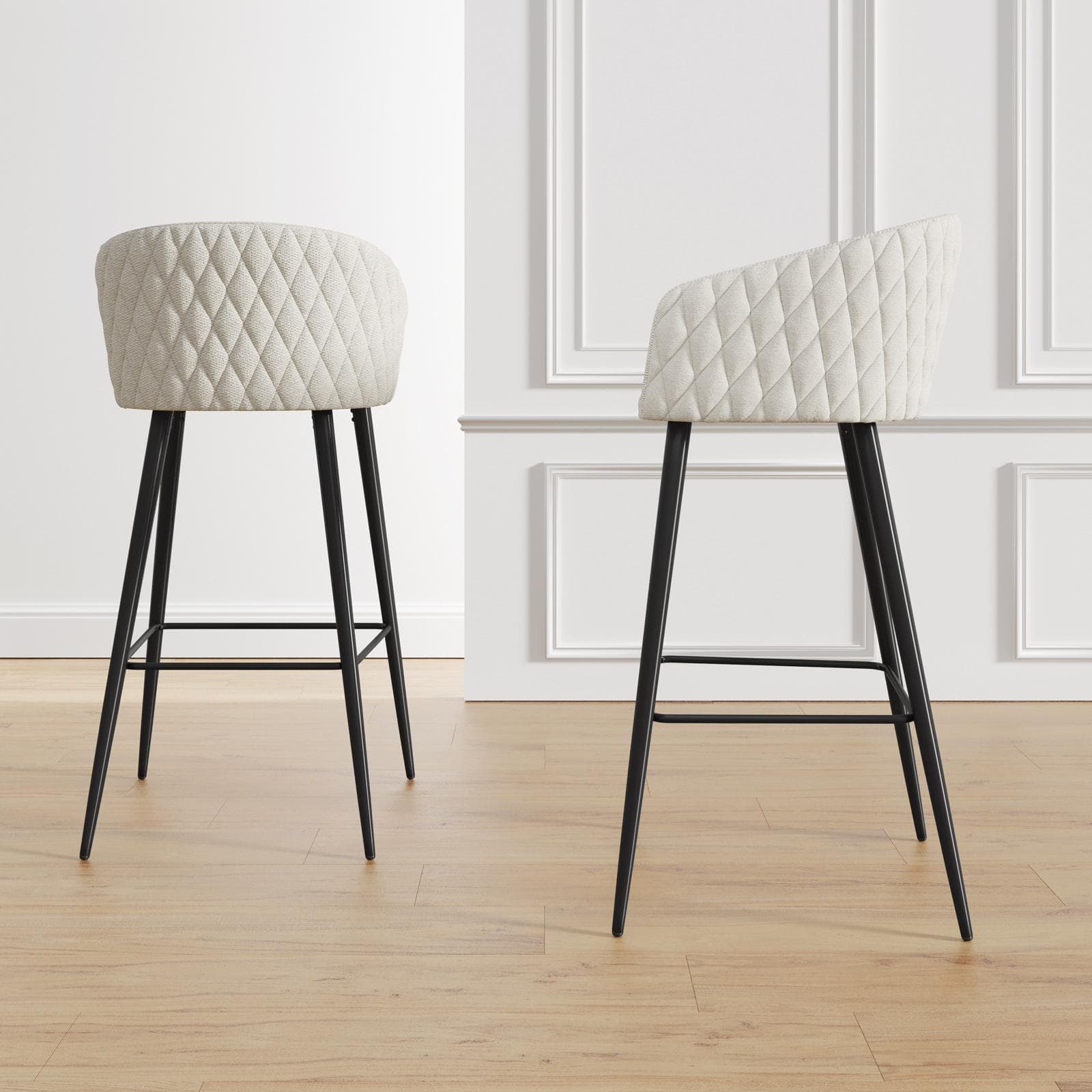 Set 2 sgabelli in tessuto crema struttura in metallo nero - Jannet