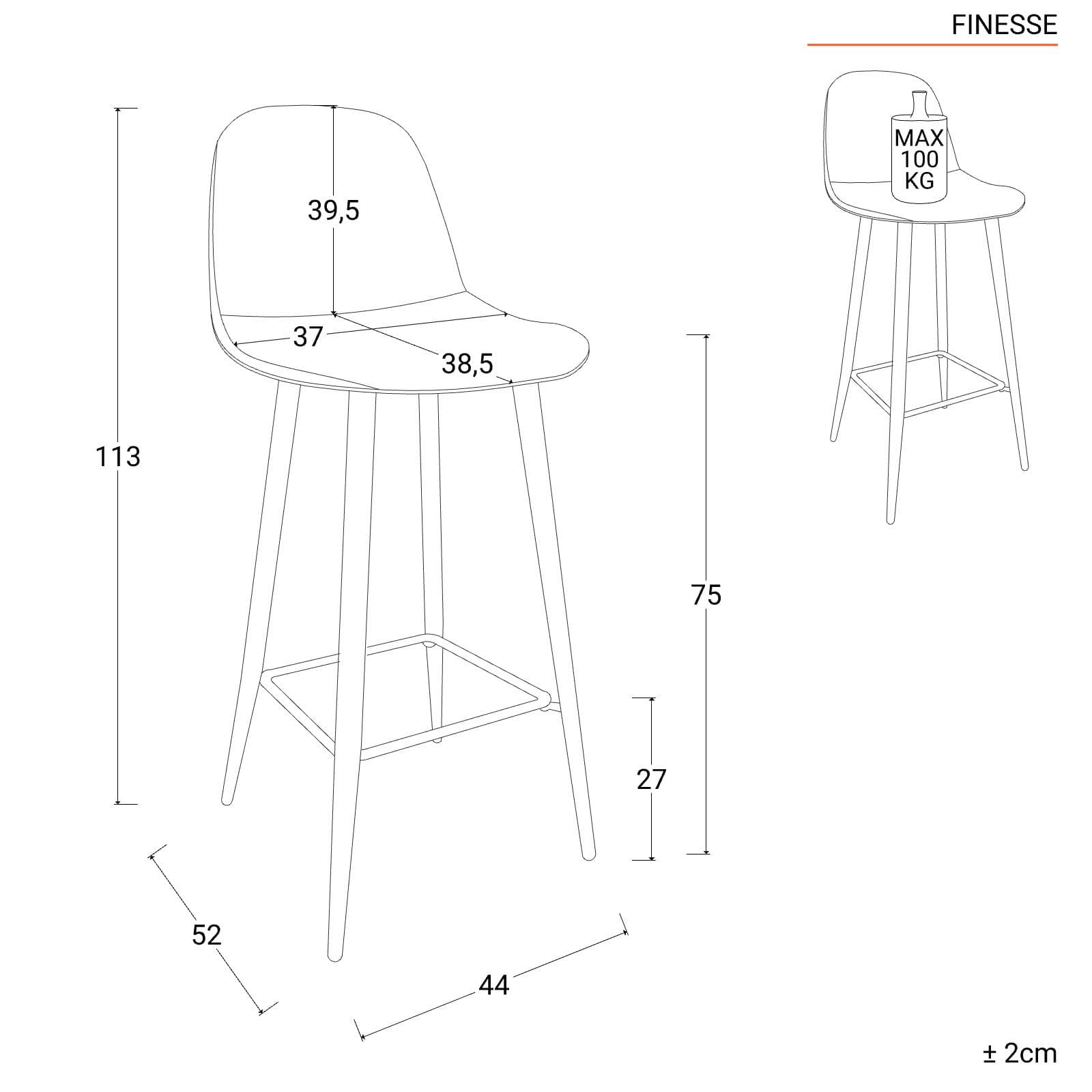 Set 2 sgabelli in velluto blu con gambe in metallo nere - Finesse