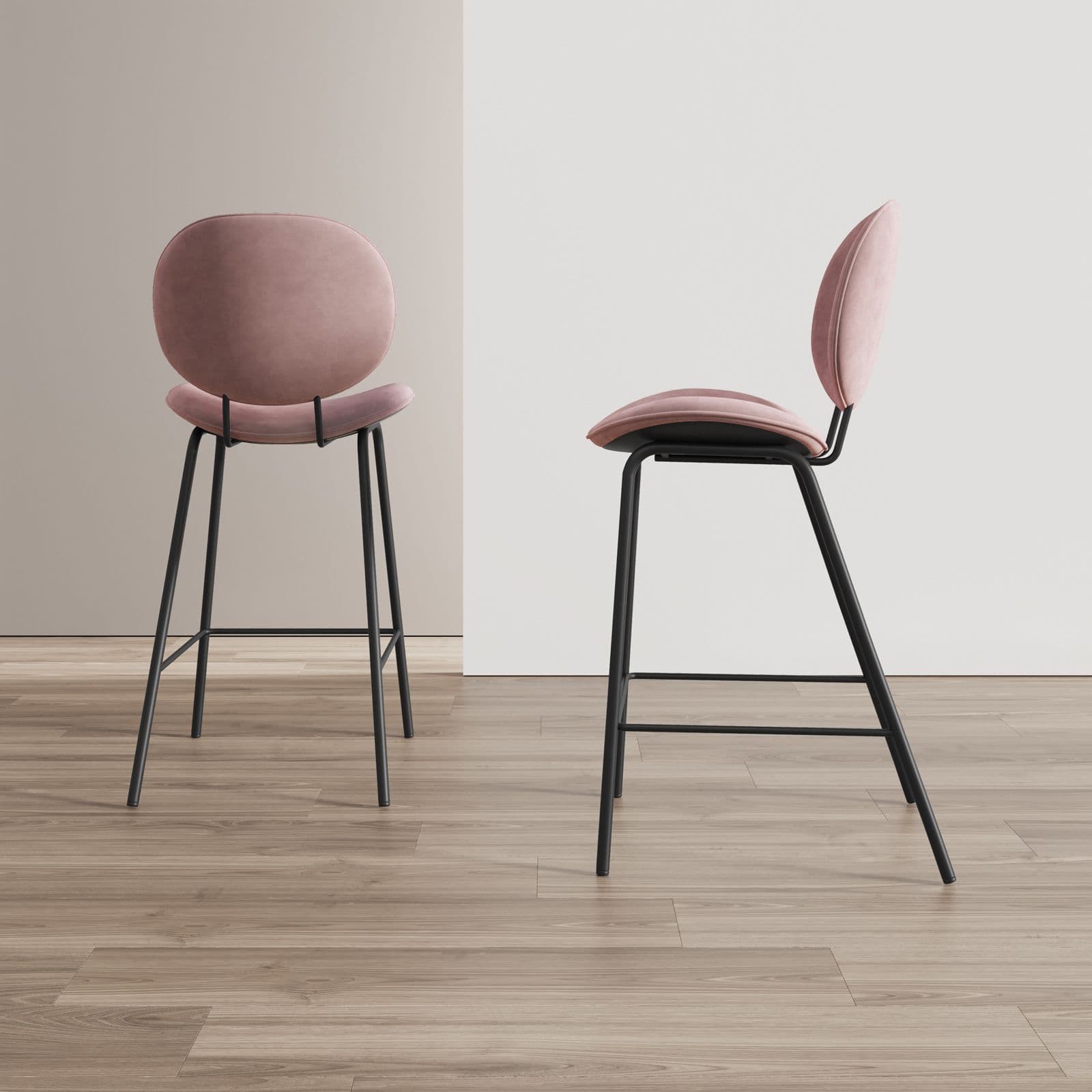 Set 2 sgabelli in velluto glicine con gambe in metallo nero - Milva