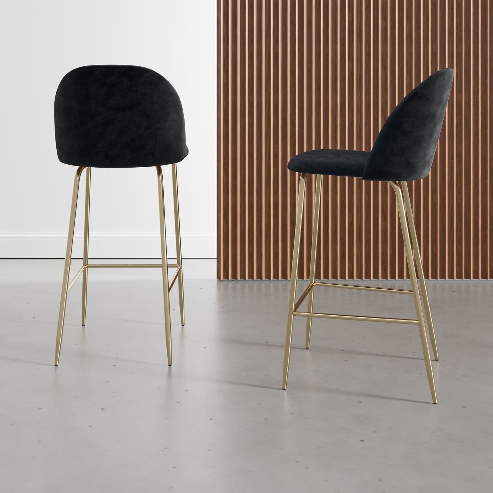 Set 2 sgabelli in velluto nero con gambe oro - Melt