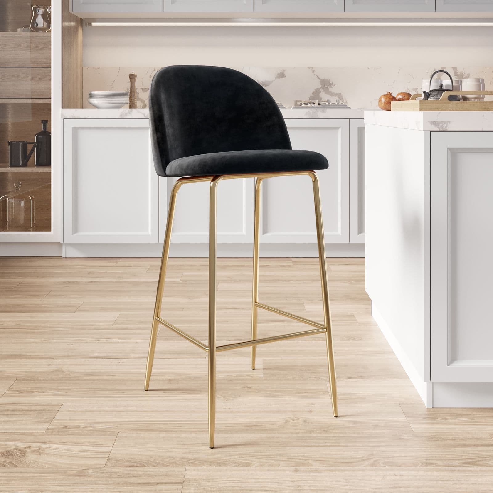 Set 2 sgabelli in velluto nero con gambe oro - Melt
