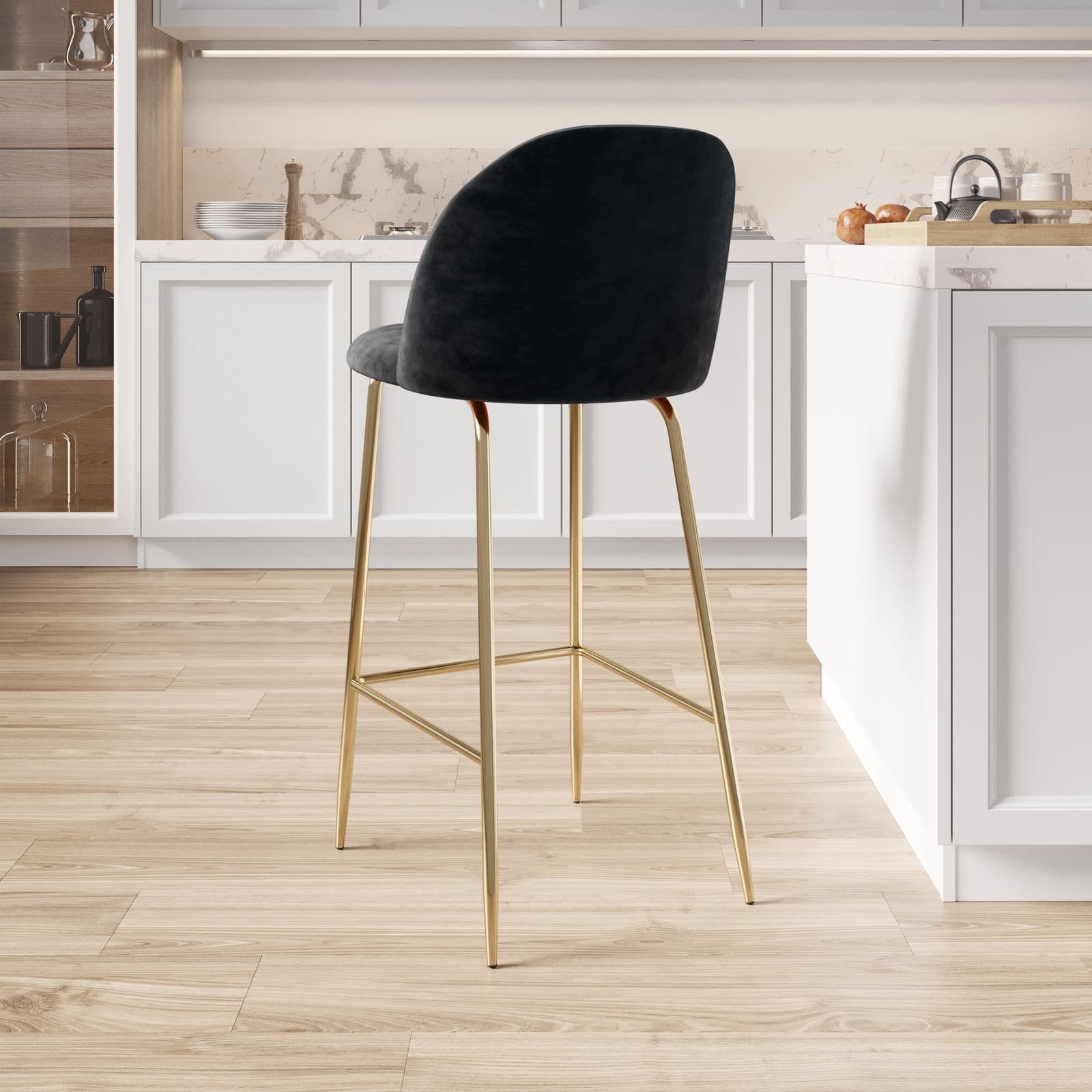 Set 2 sgabelli in velluto nero con gambe oro - Melt