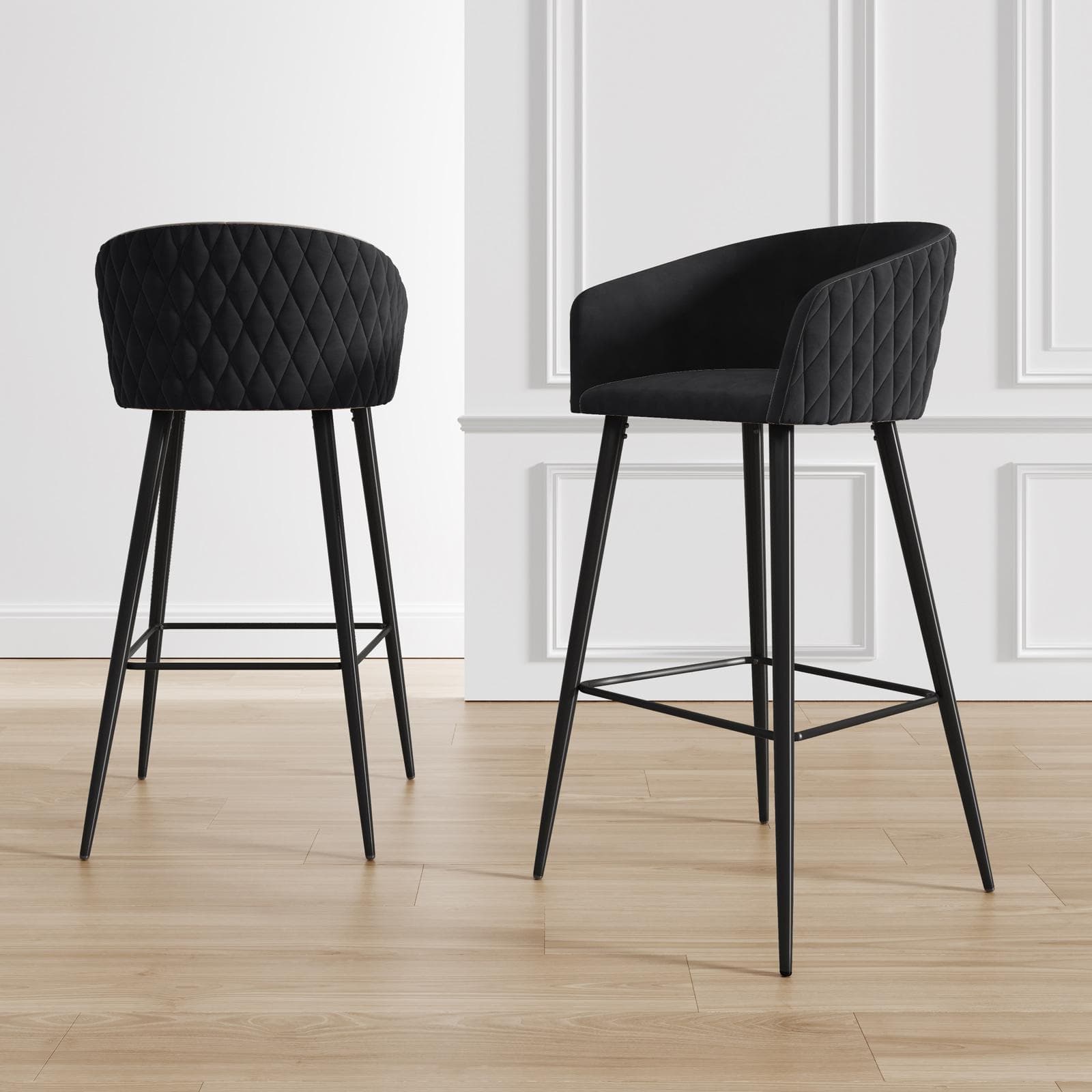 Set 2 sgabelli in velluto nero struttura in metallo nero - Jannet