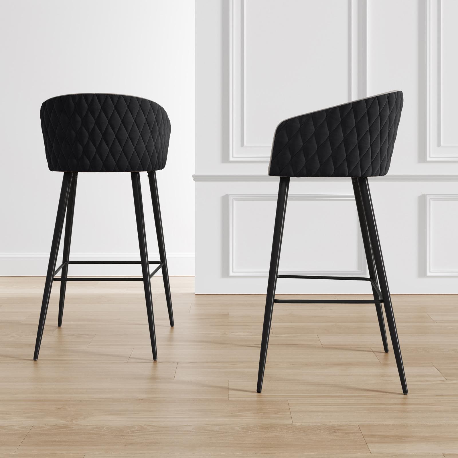 Set 2 sgabelli in velluto nero struttura in metallo nero - Jannet
