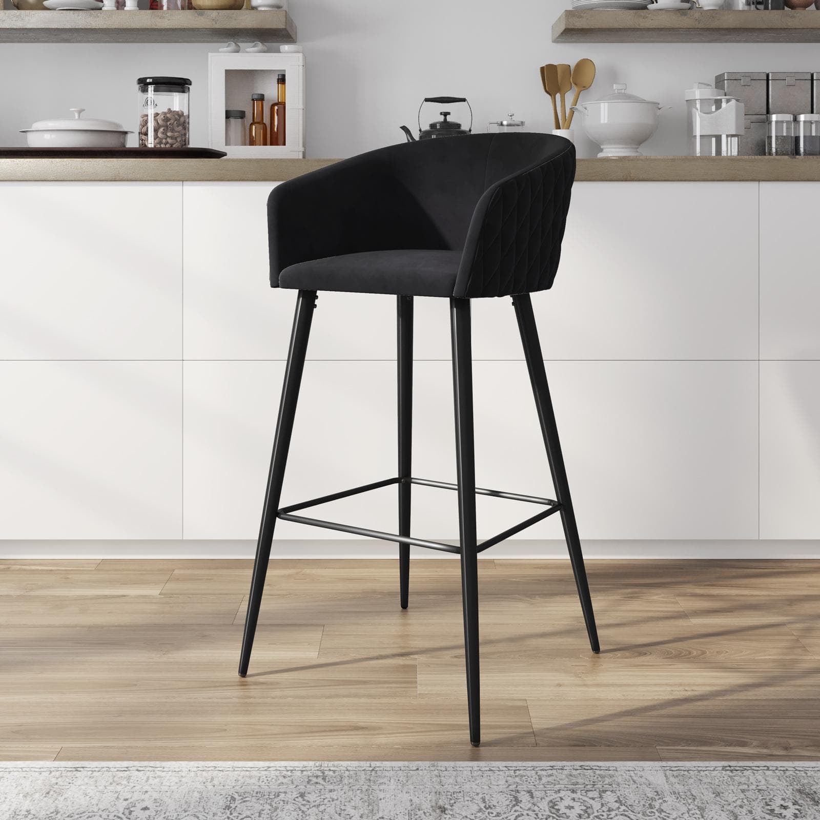 Set 2 sgabelli in velluto nero struttura in metallo nero - Jannet