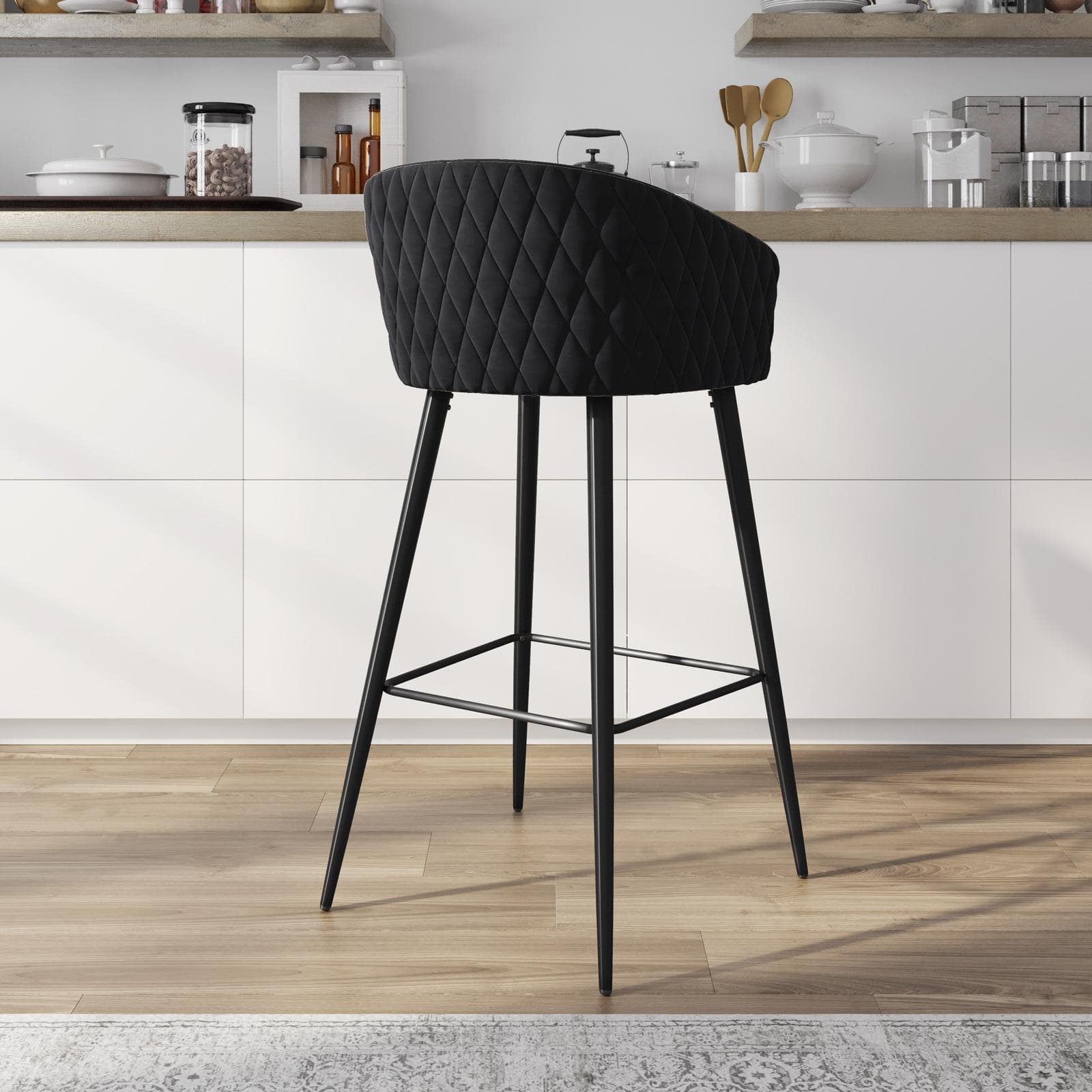 Set 2 sgabelli in velluto nero struttura in metallo nero - Jannet