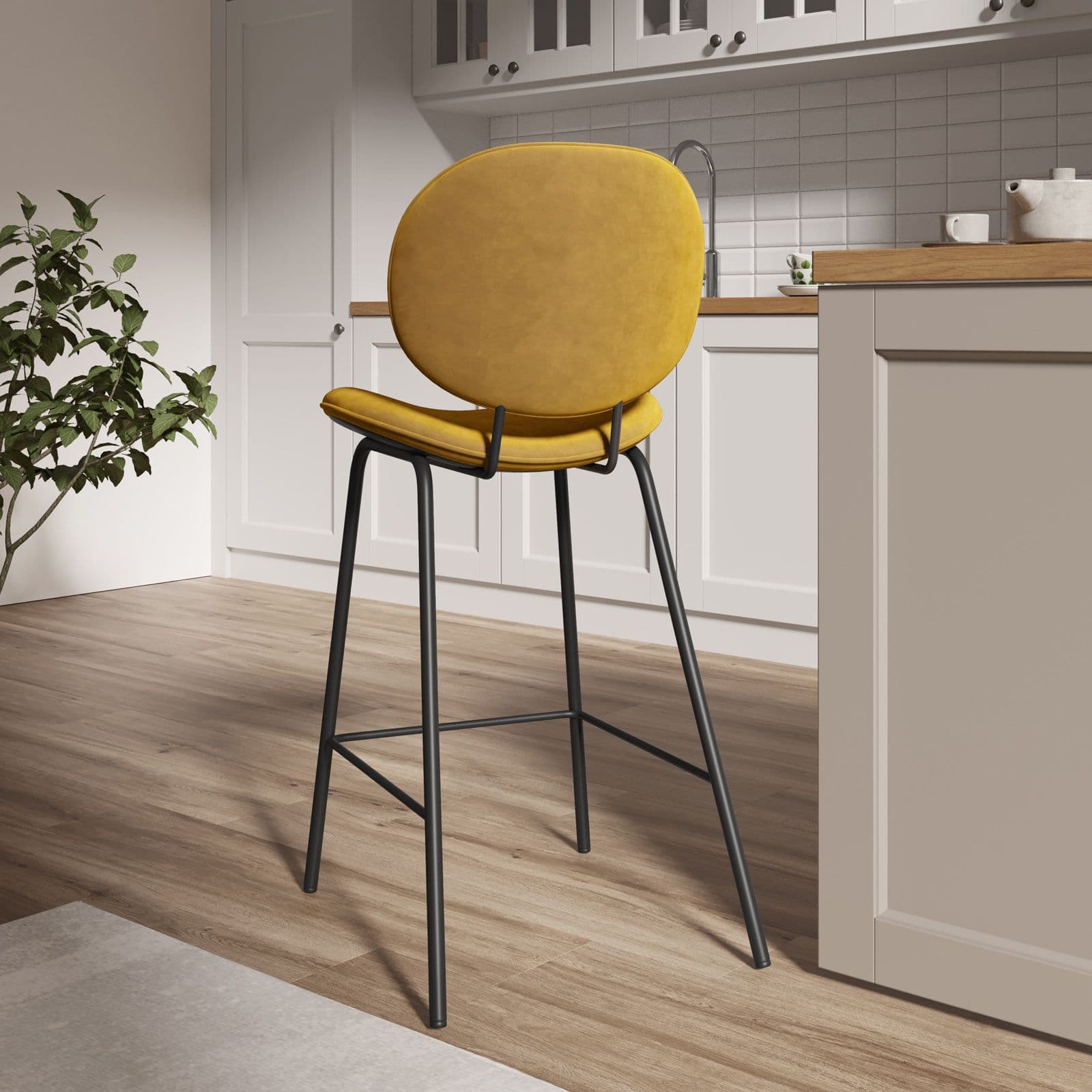 Set 2 sgabelli in velluto oro con gambe in metallo nero - Milva