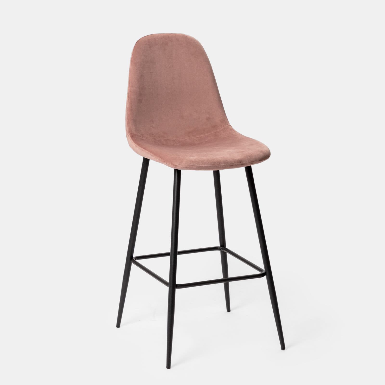 Set 2 sgabelli in velluto rosa antico con gambe in metallo nere - Finesse