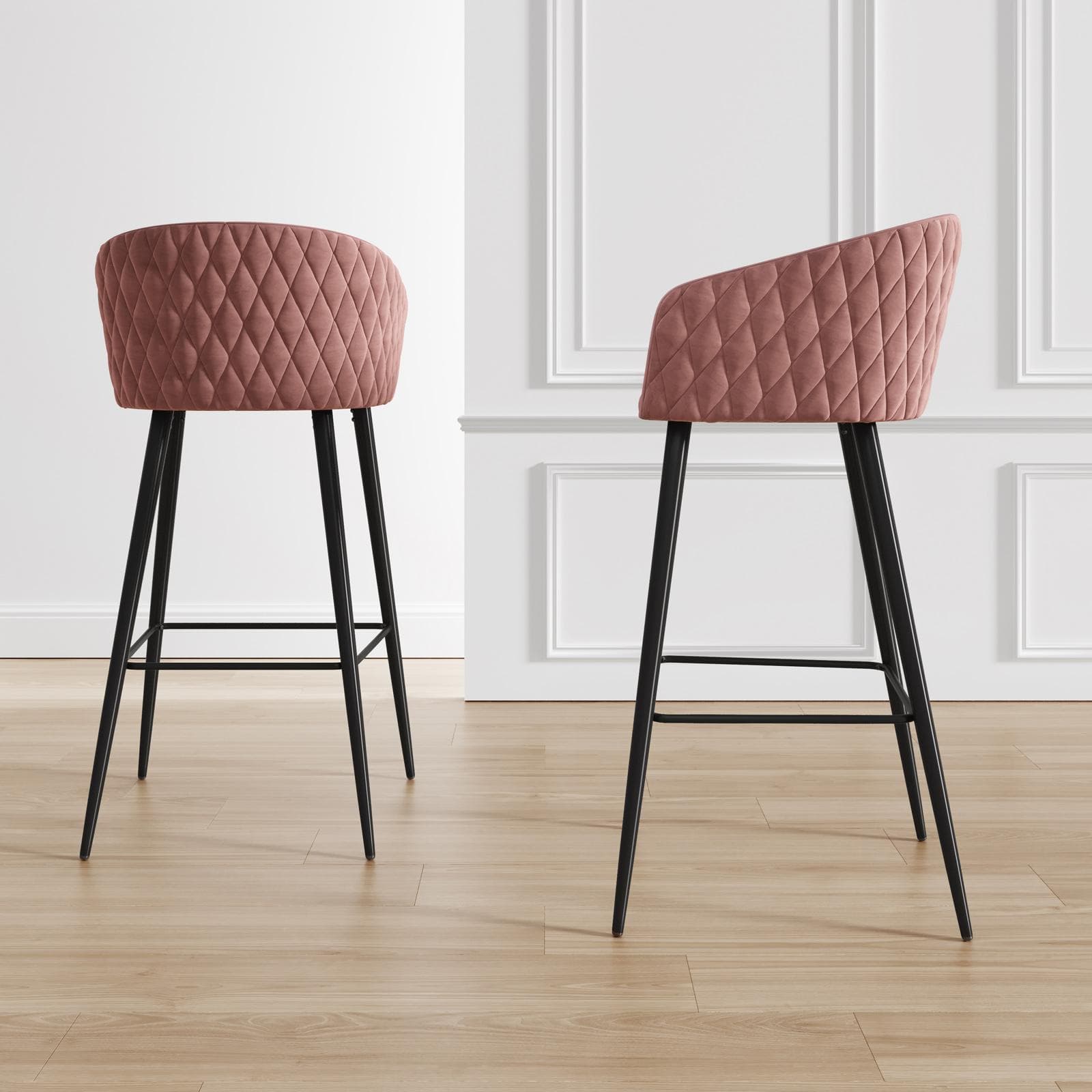 Set 2 sgabelli in velluto rosa antico struttura in metallo nero - Jannet
