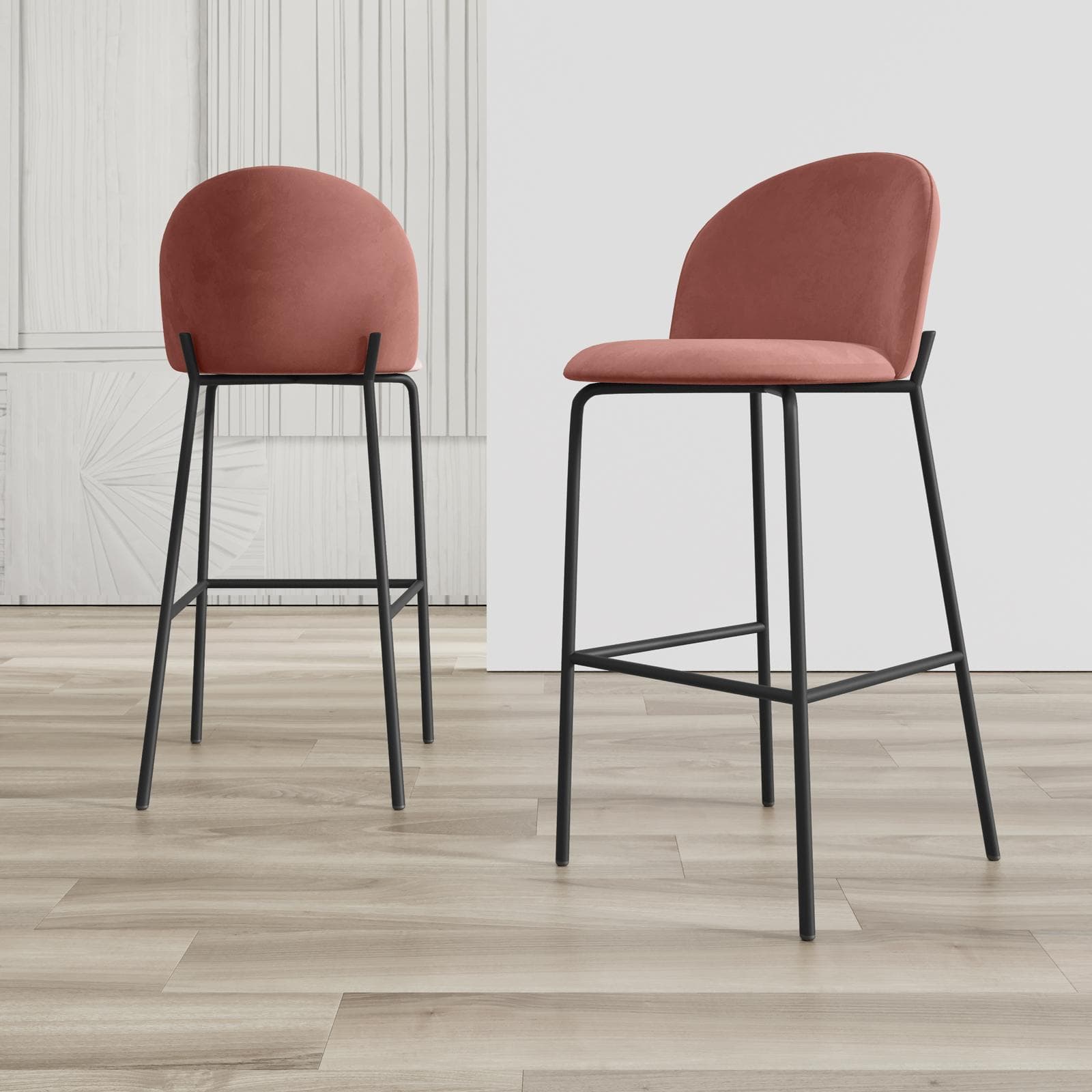 Set 2 sgabelli in velluto rosa con gambe nere - Wilmer