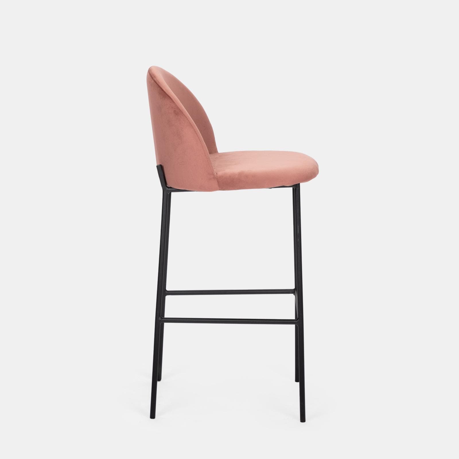 Set 2 sgabelli in velluto rosa con gambe nere - Wilmer