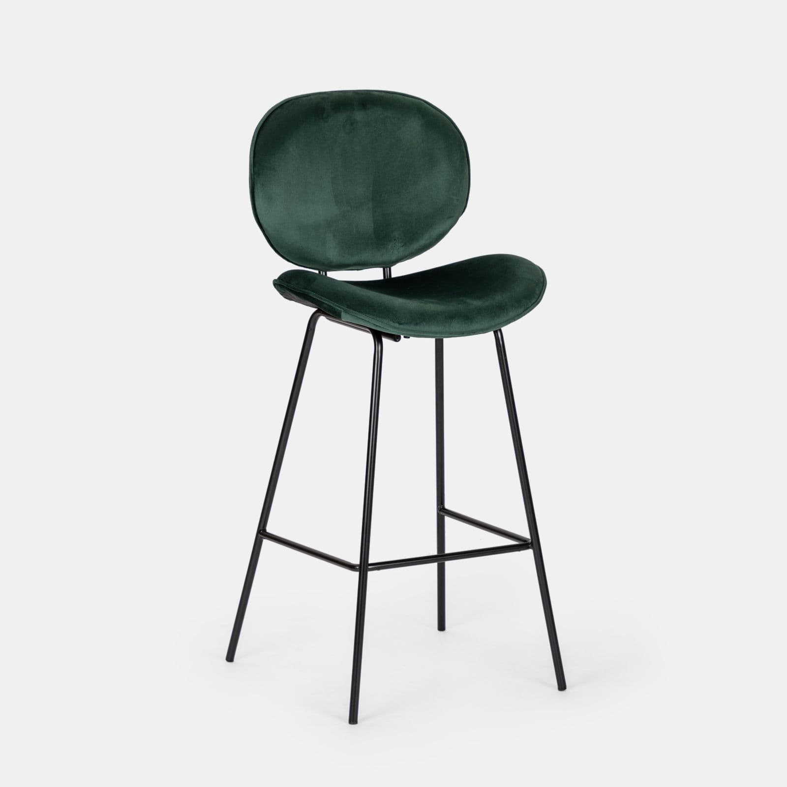 Set 2 sgabelli in velluto verde scuro con gambe in metallo nero - Milva