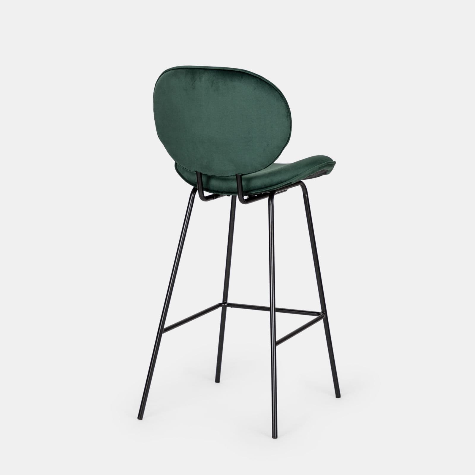 Set 2 sgabelli in velluto verde scuro con gambe in metallo nero - Milva