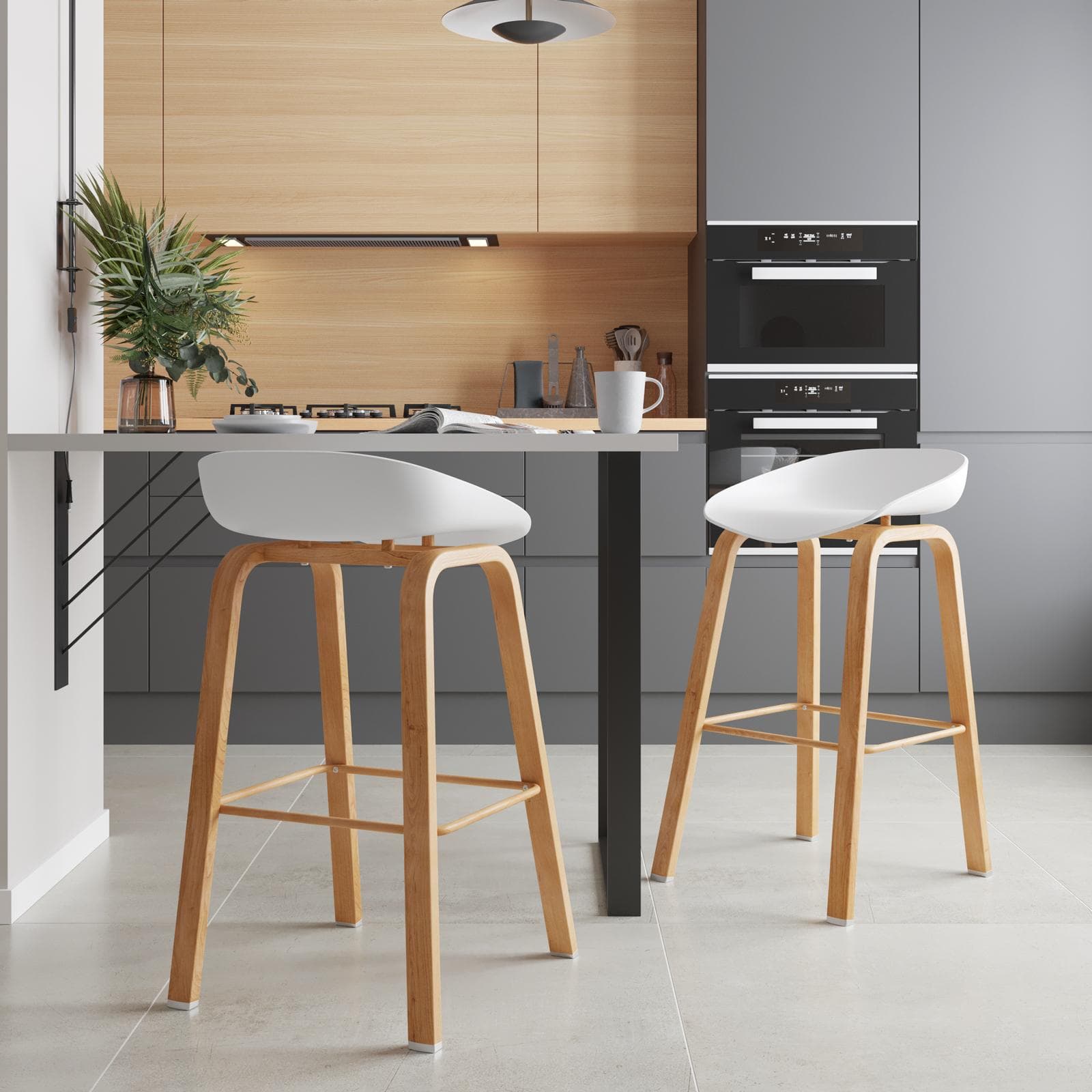 Set 2 sgabelli seduta bianco e gambe in metallo effetto legno - Alborg