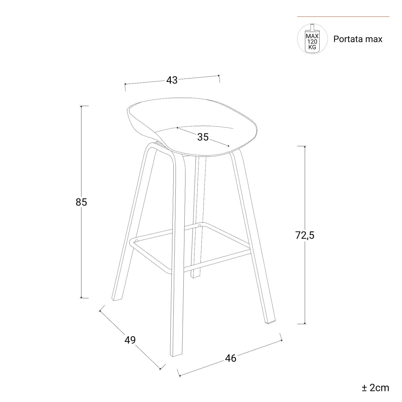 Set 2 sgabelli seduta bianco e gambe in metallo effetto legno - Alborg